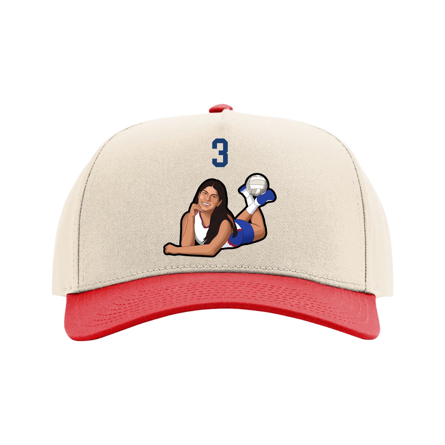 Full Fabric Five-Panel Champ Cap — Number Top in Cream/Red