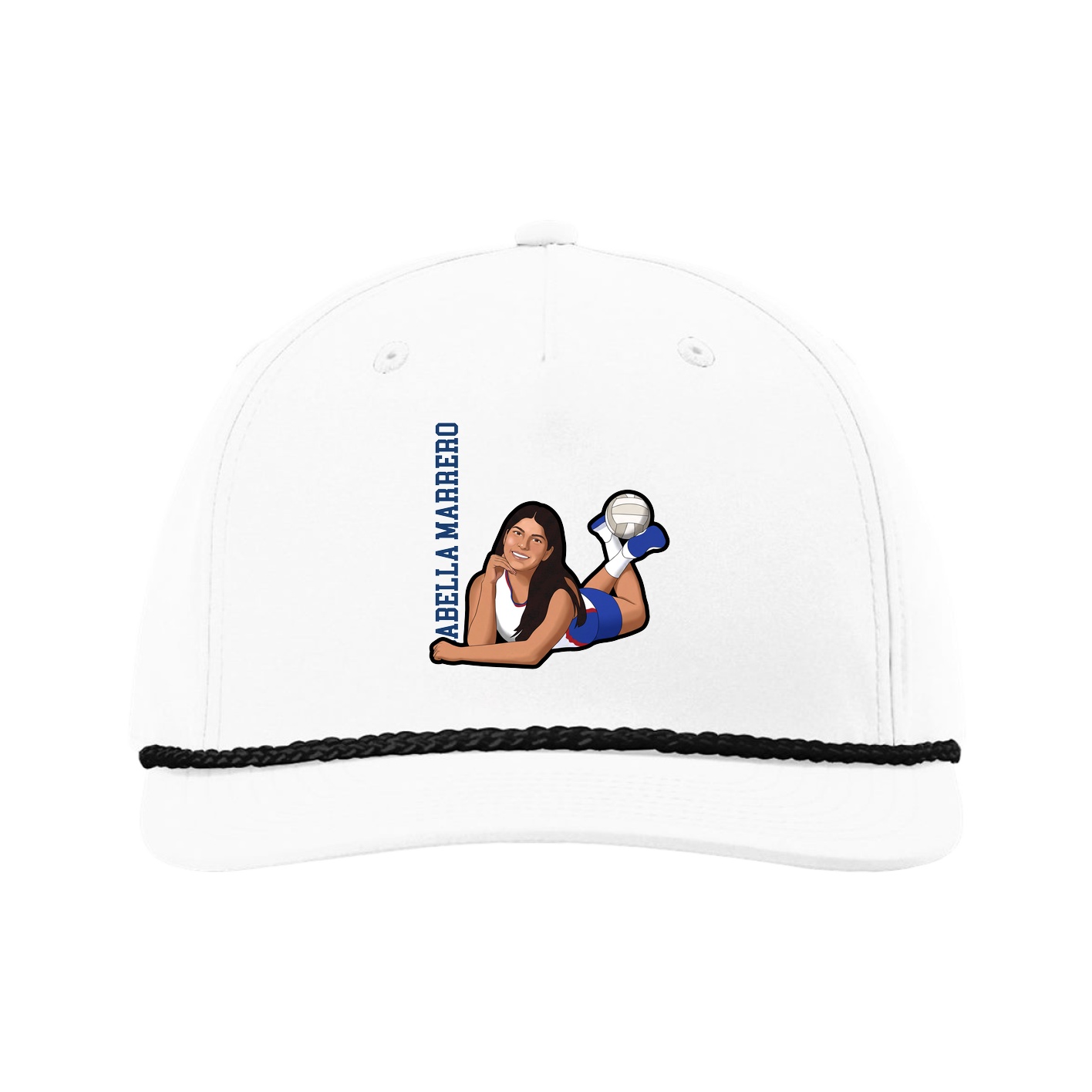Five-Panel Classic Rope Cap — Name Vertical in White
