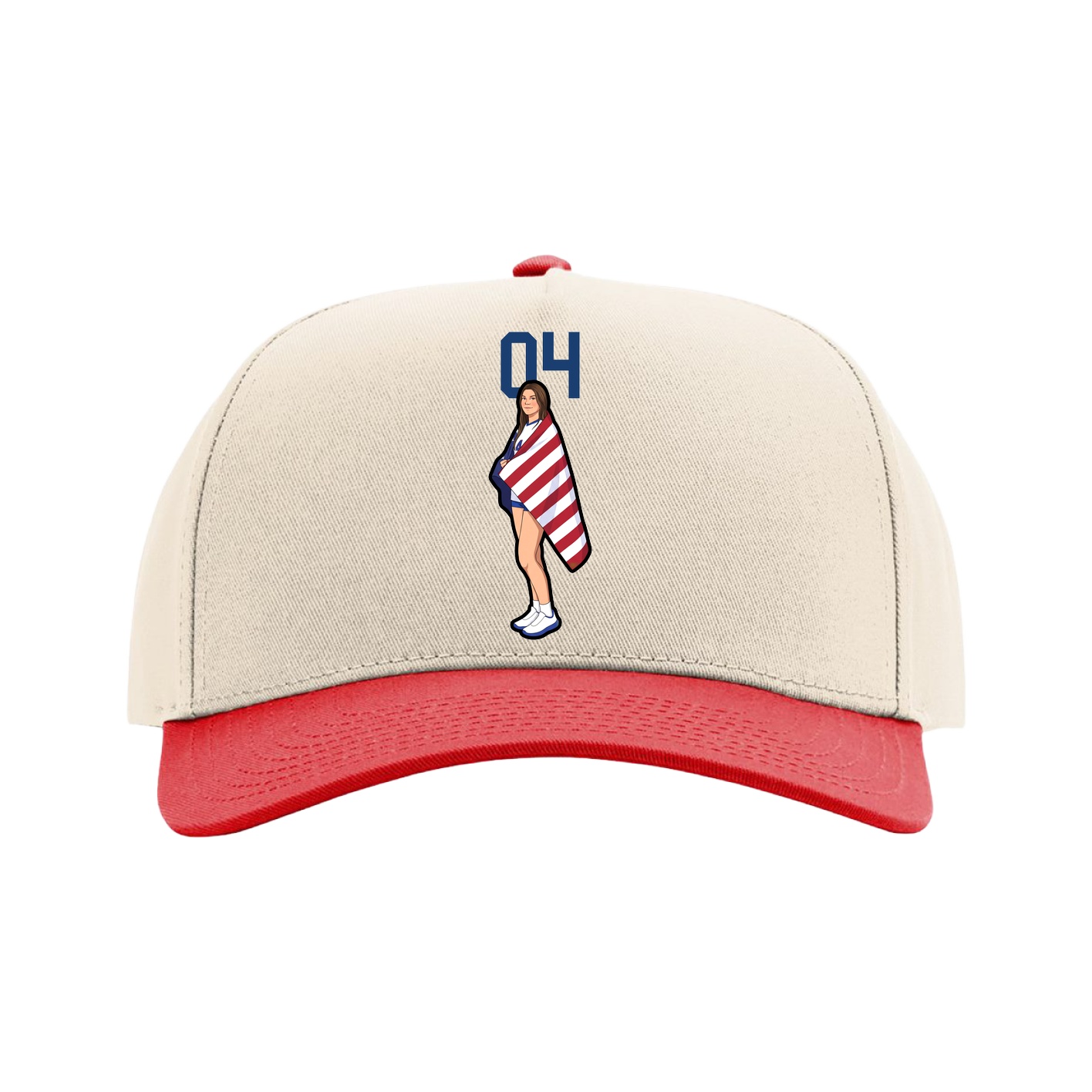 Full Fabric Five-Panel Champ Cap — Number Top in Cream/Red