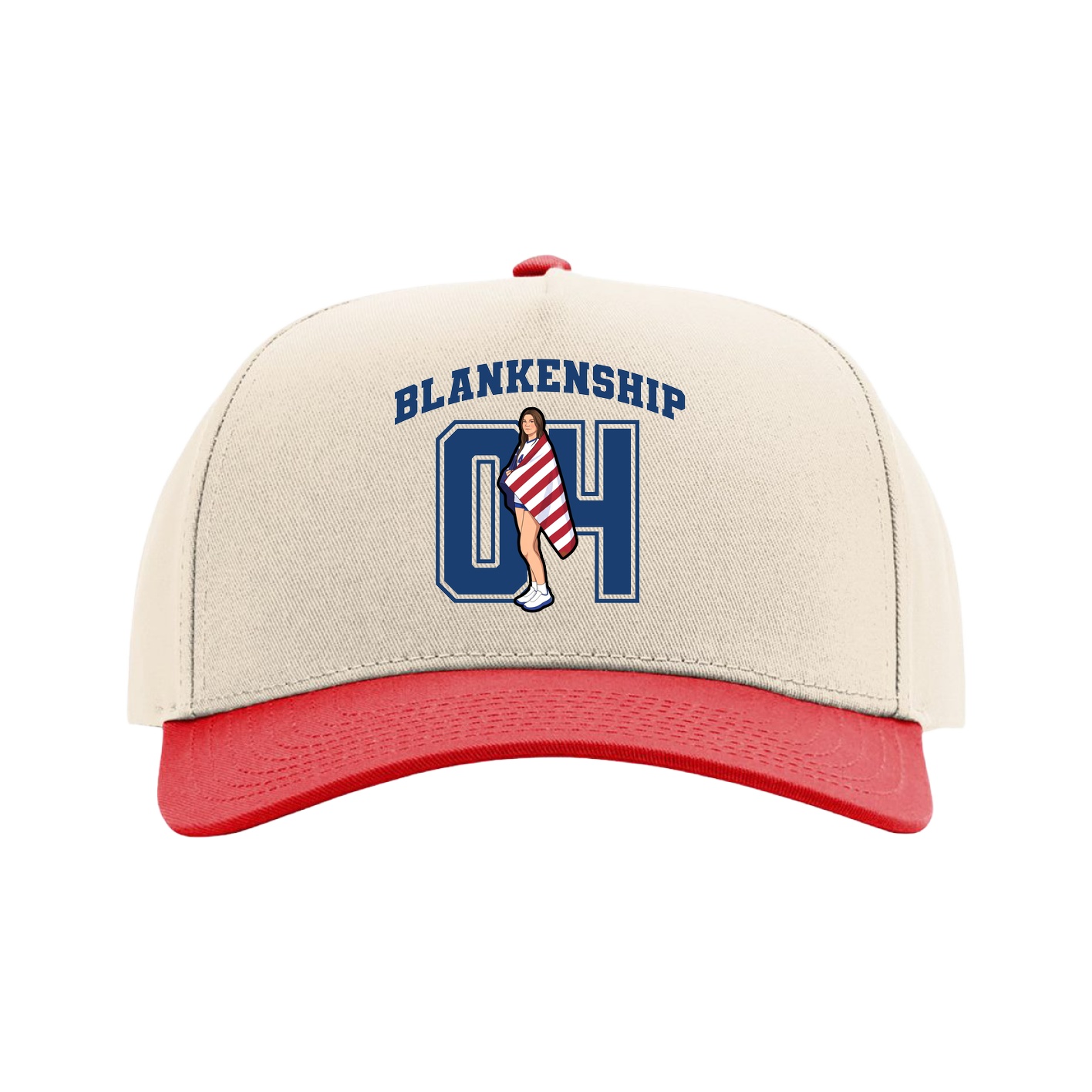 Full Fabric Five-Panel Champ Cap — Number in Cream/Red