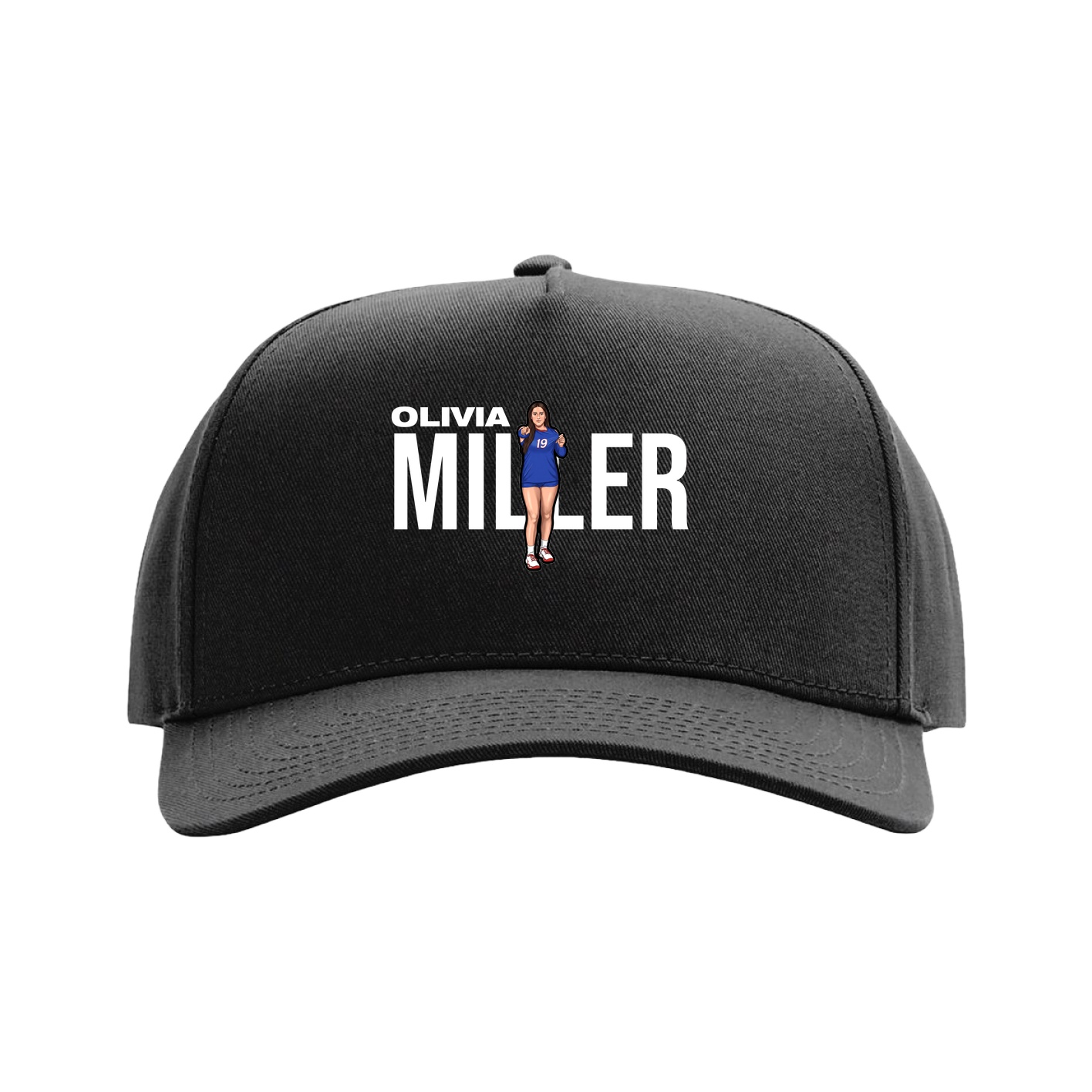 Full Fabric Five-Panel Champ Cap — Player Name in Black