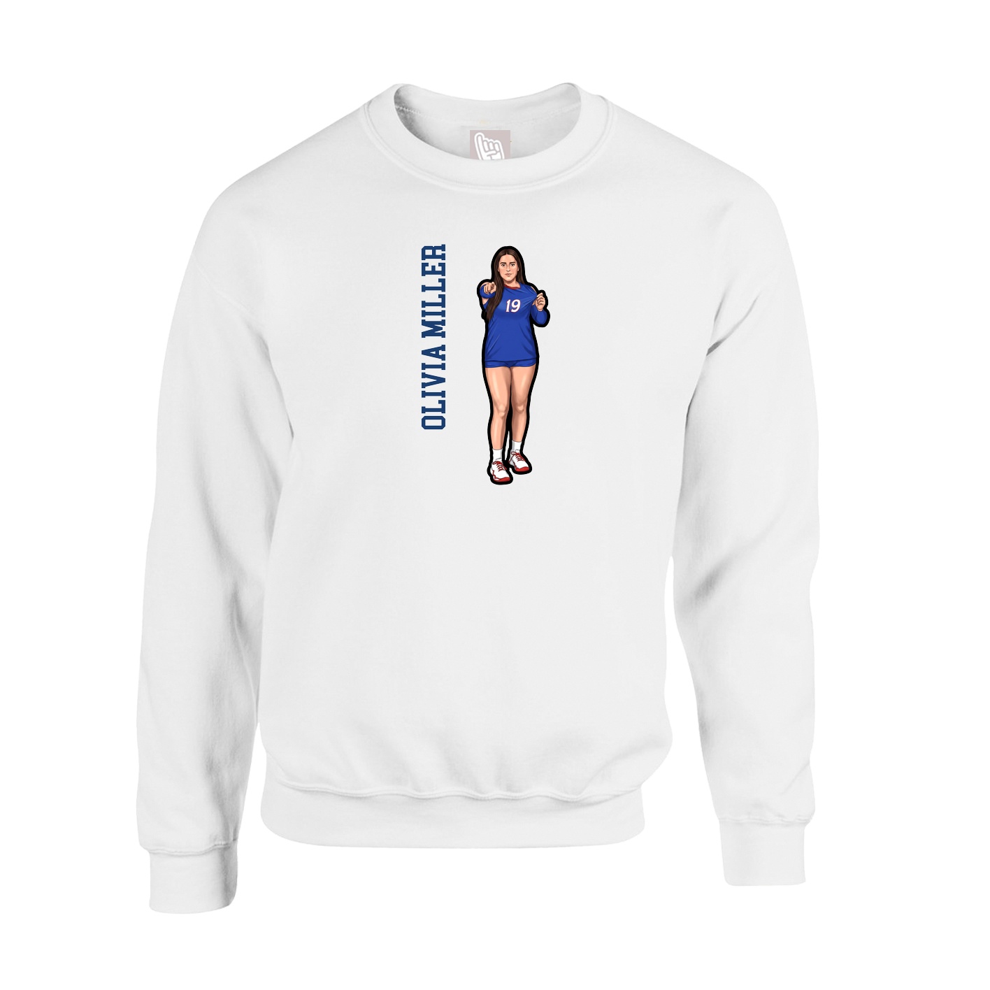 Fleece Crew — Name Vertical in White