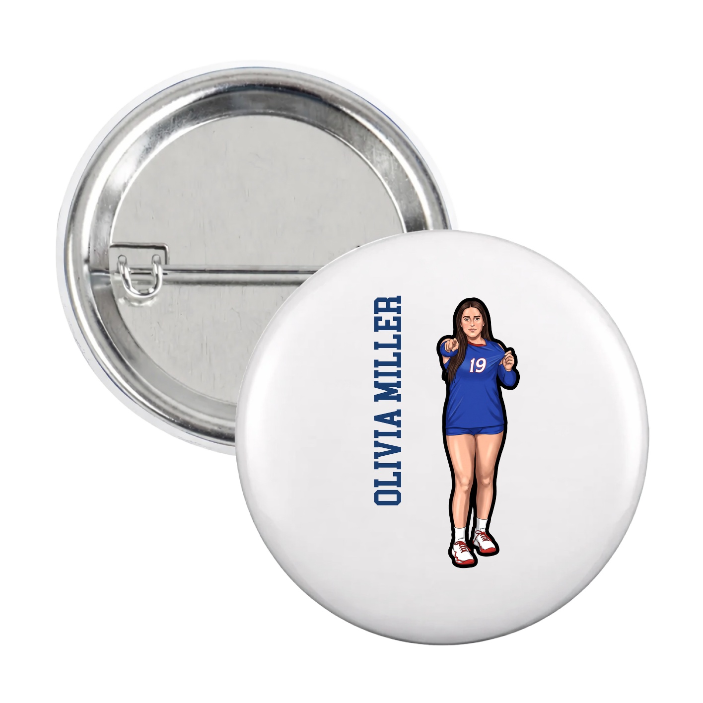 Game Day Button — Name Vertical in White