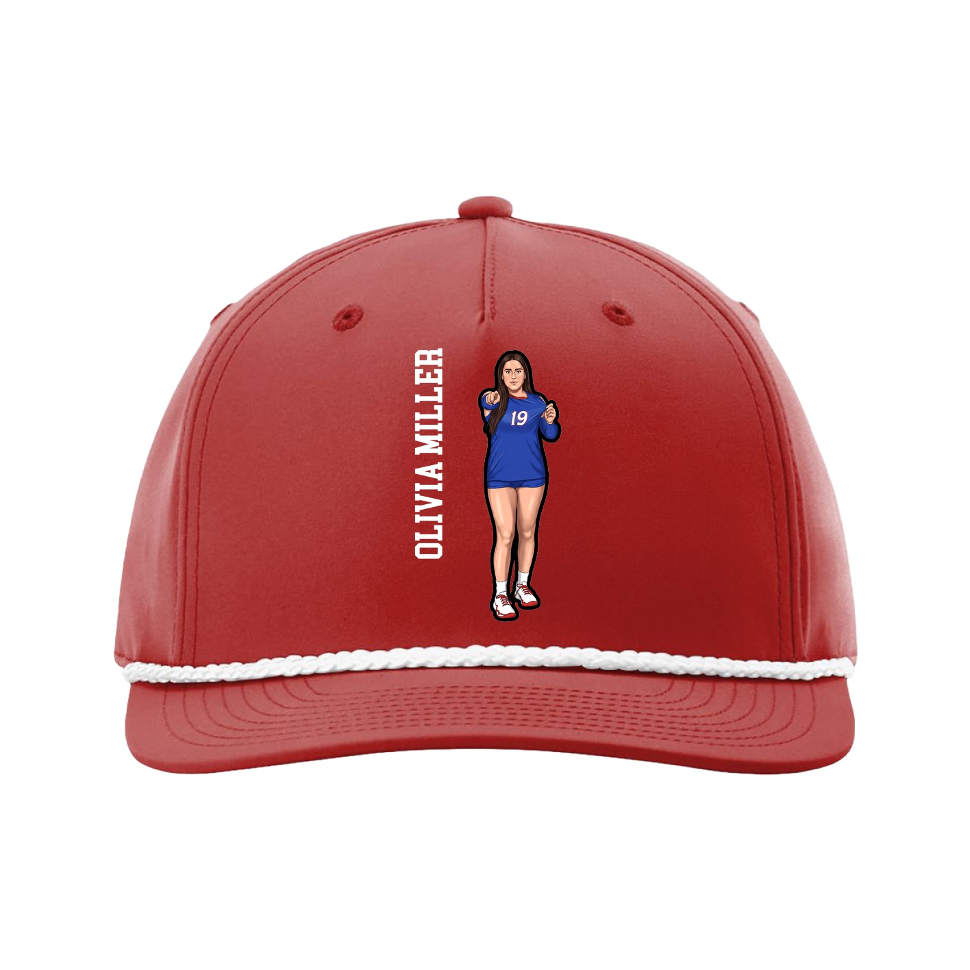 Five-Panel Classic Rope Cap — Name Vertical in Red