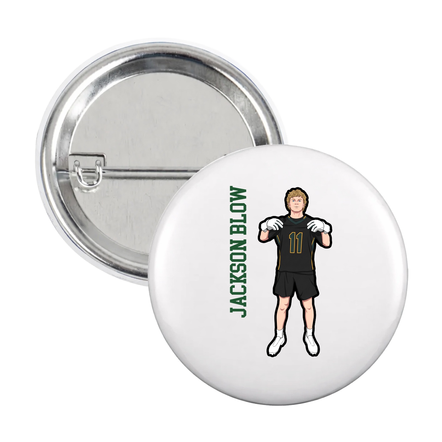 Game Day Button — Name Vertical in White
