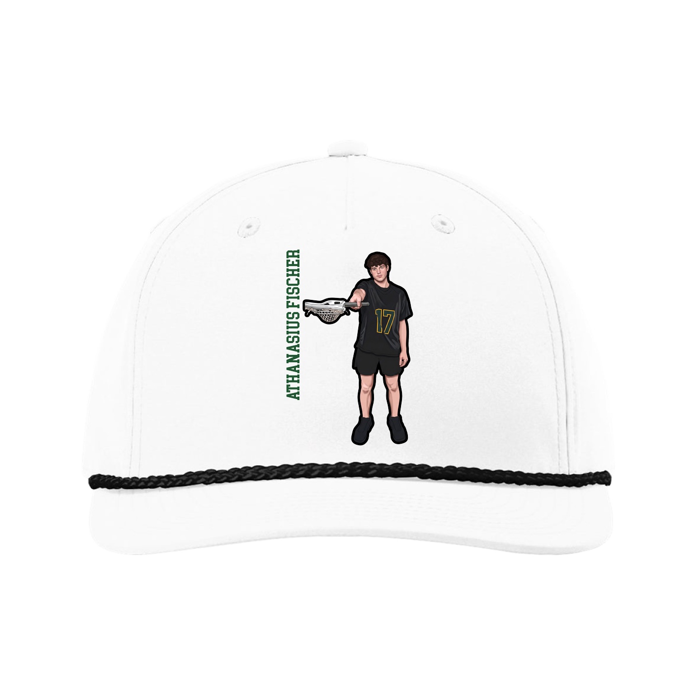 Five-Panel Classic Rope Cap — Name Vertical in White