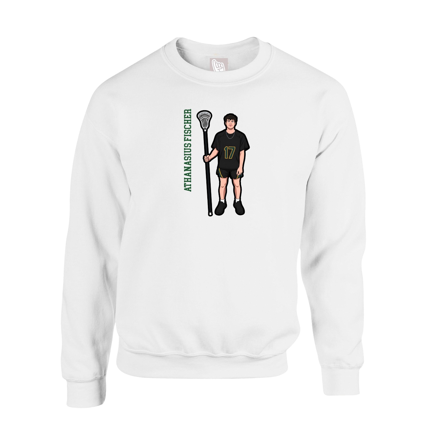 Fleece Crew — Name Vertical in White