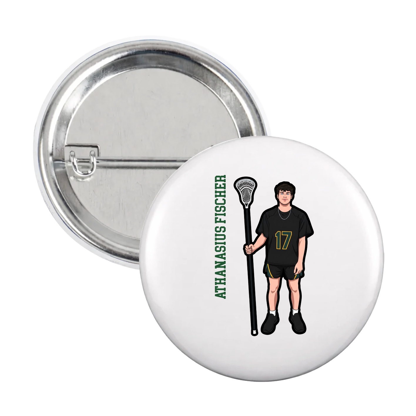 Game Day Button — Name Vertical in White