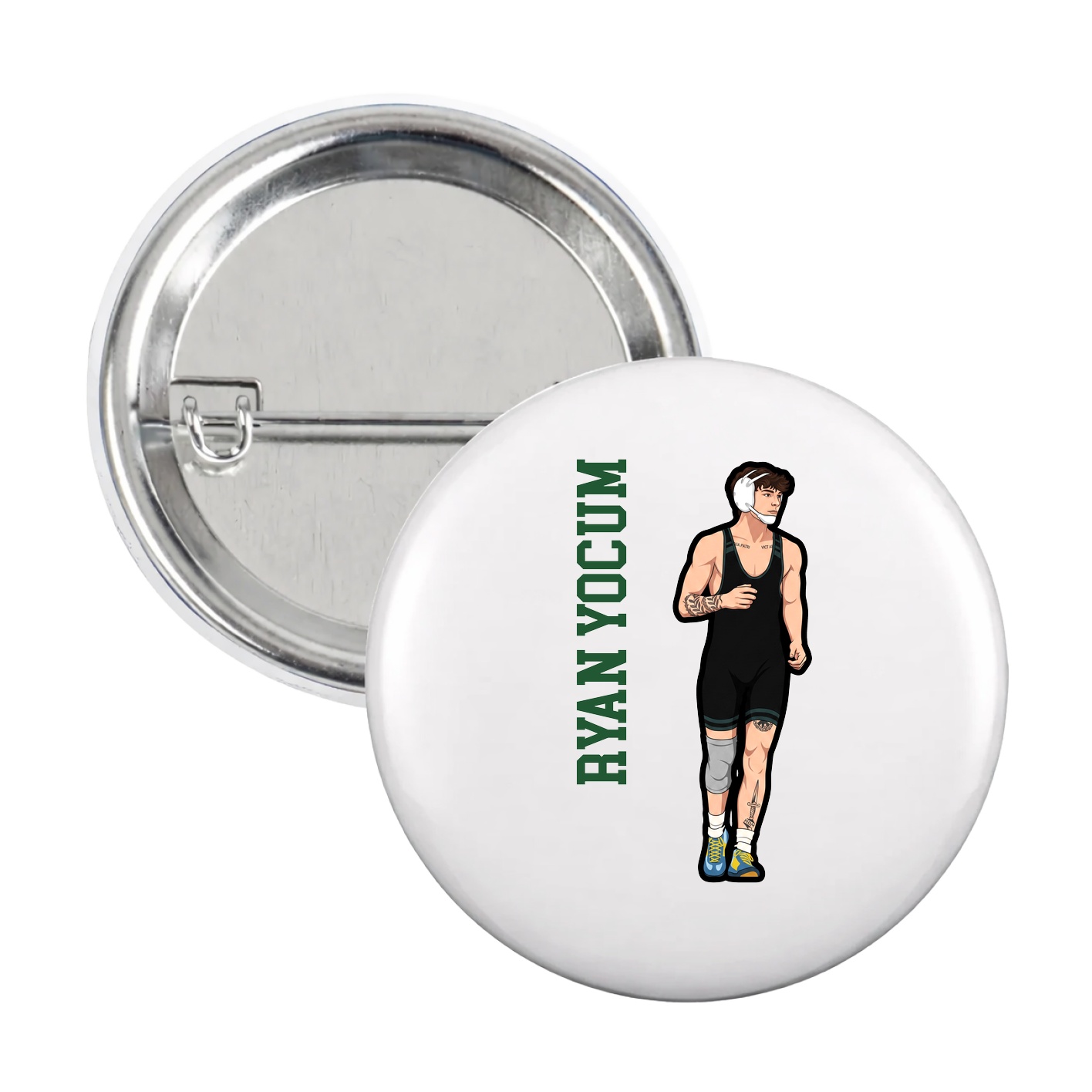 Game Day Button — Name Vertical in White