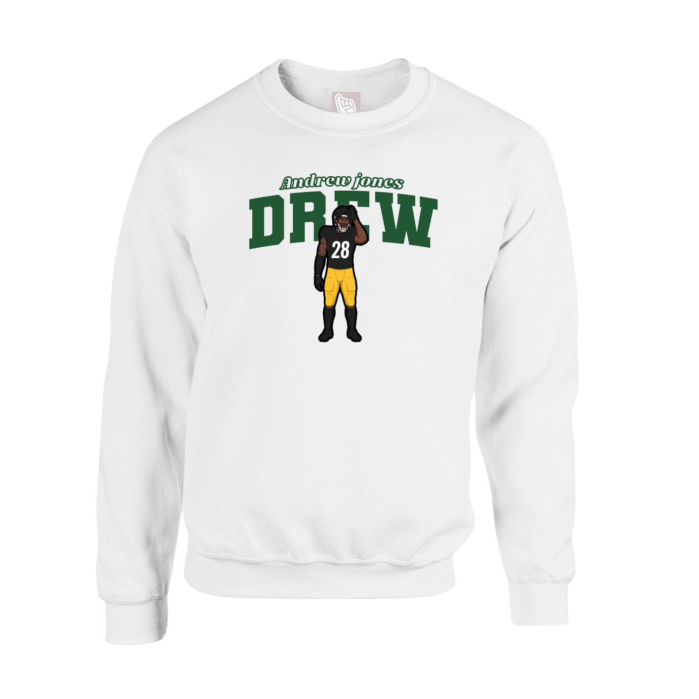 Fleece Crew — Name Arch in White