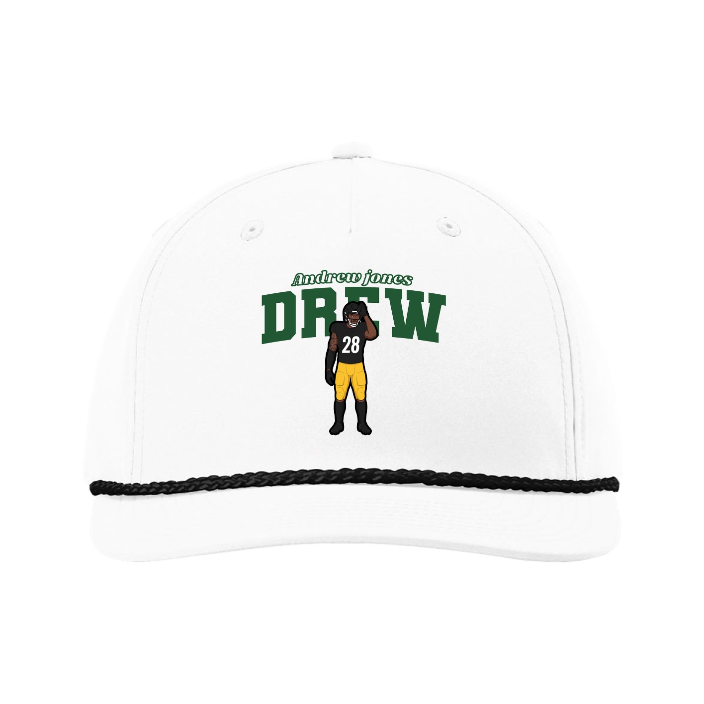 Five-Panel Classic Rope Cap — Name Arch in White