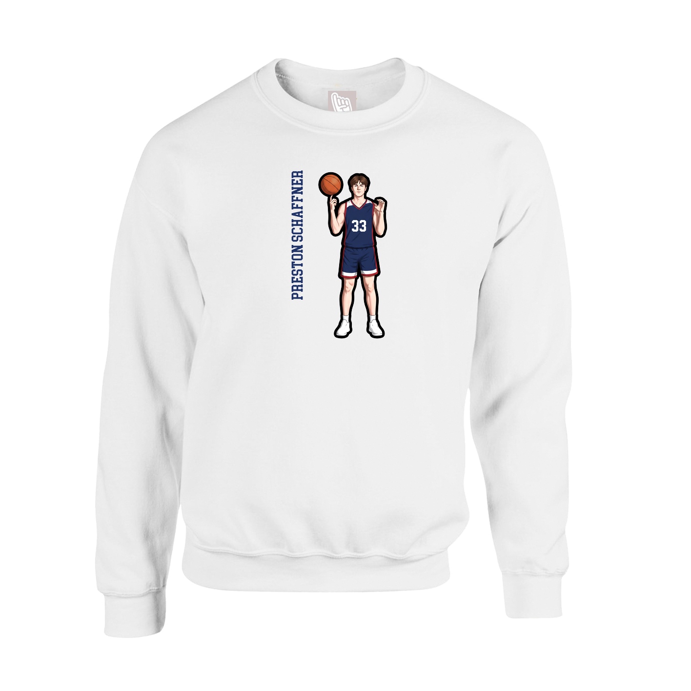 Fleece Crew — Name Vertical in White