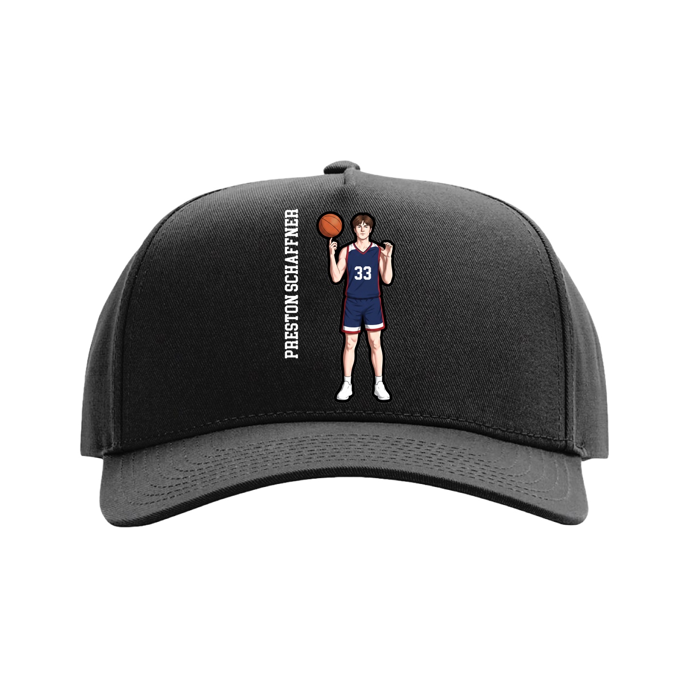 Full Fabric Five-Panel Champ Cap — Name Vertical in Black