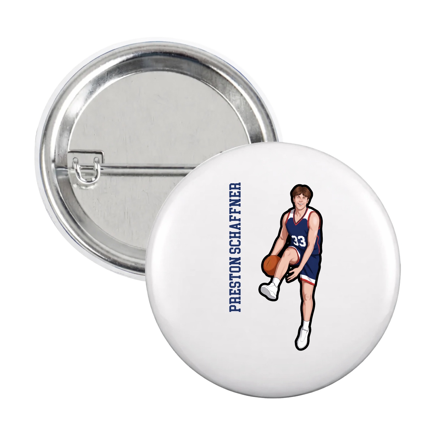 Game Day Button — Name Vertical in White