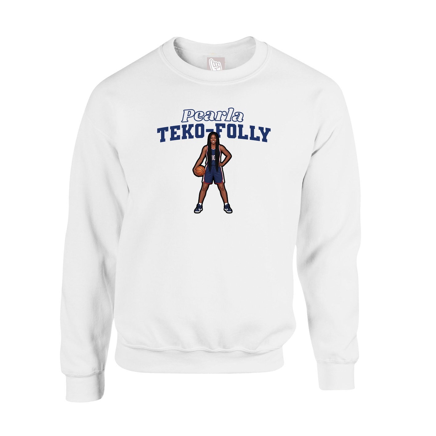 Fleece Crew — Name Arch in White
