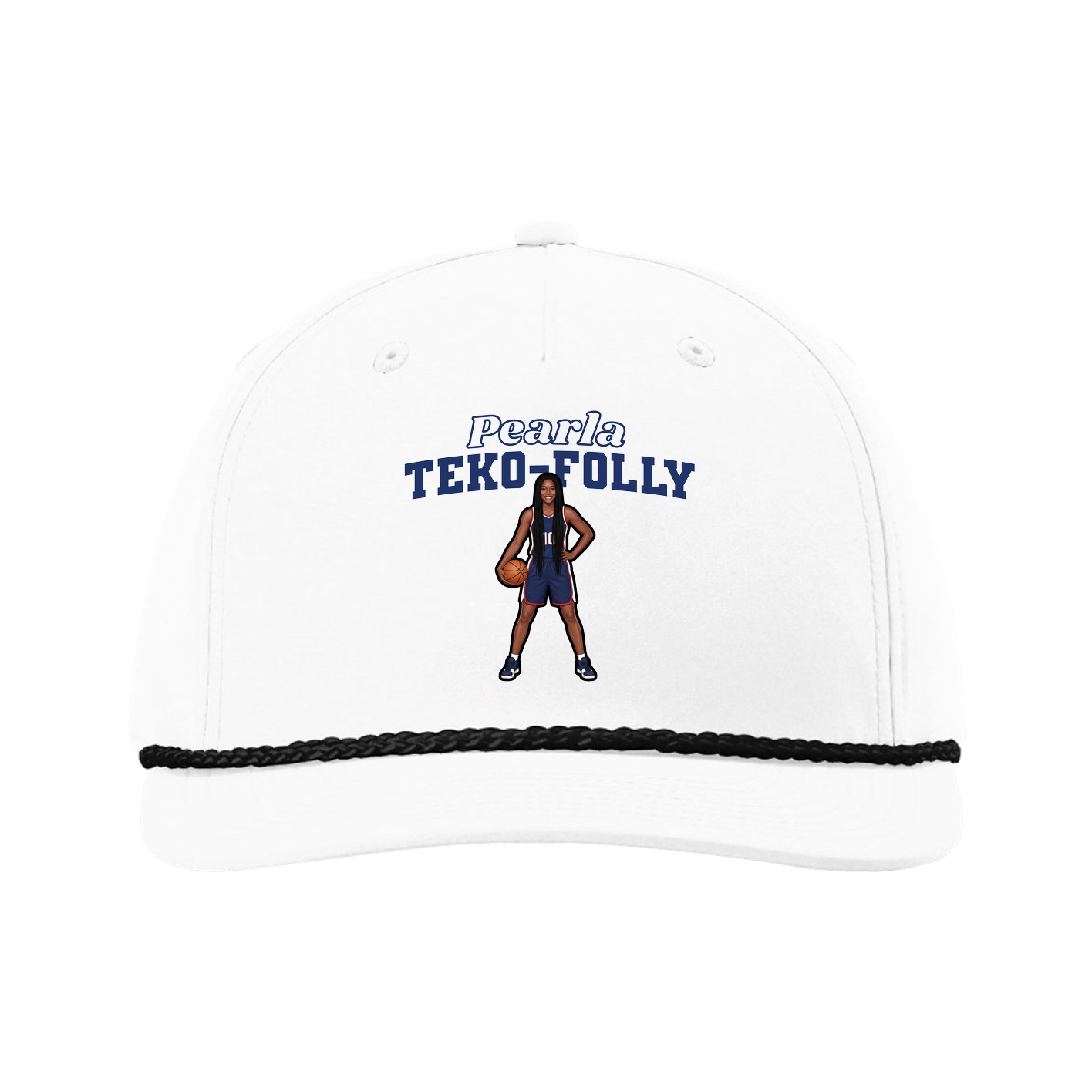 Five-Panel Classic Rope Cap — Name Arch in White