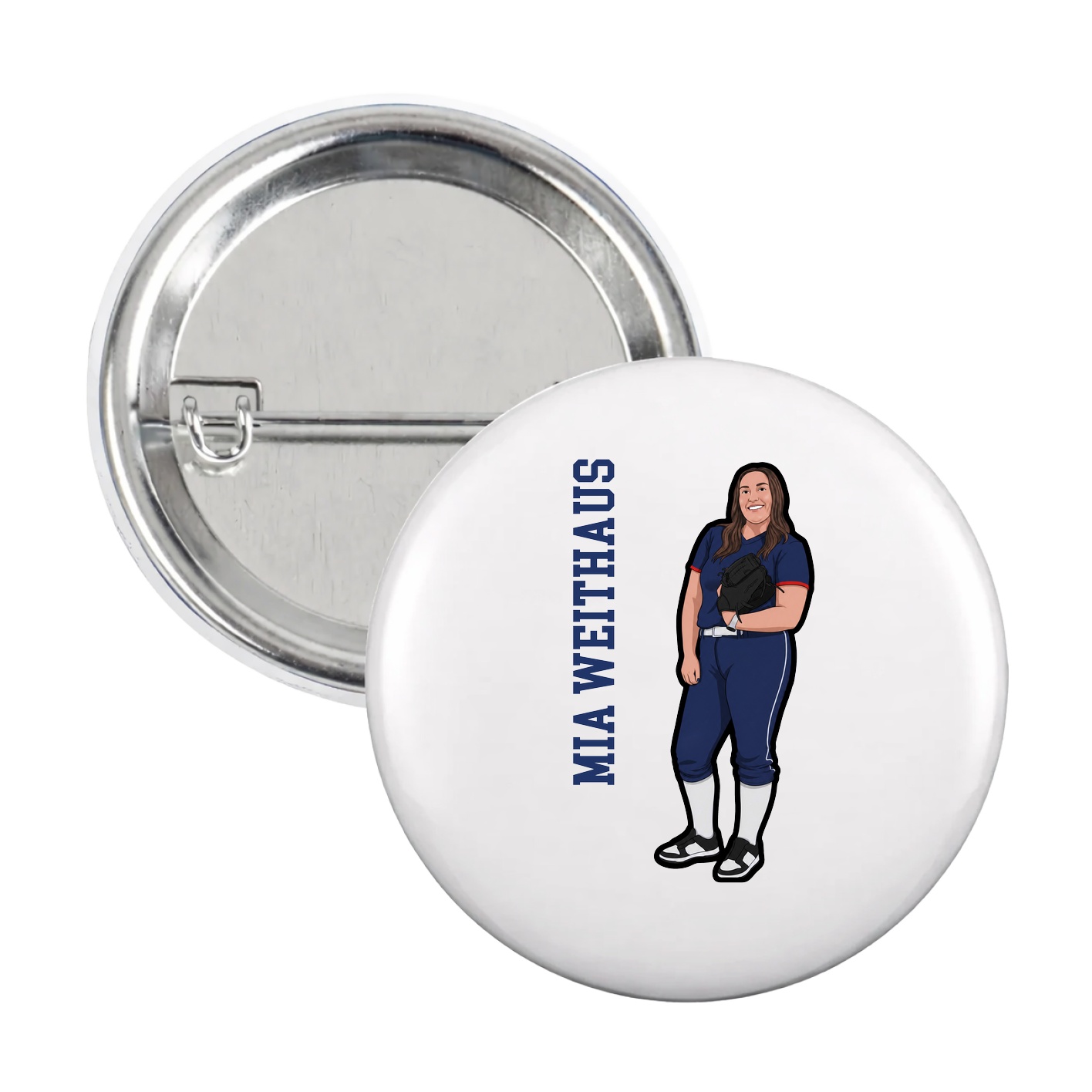 Game Day Button — Name Vertical in White