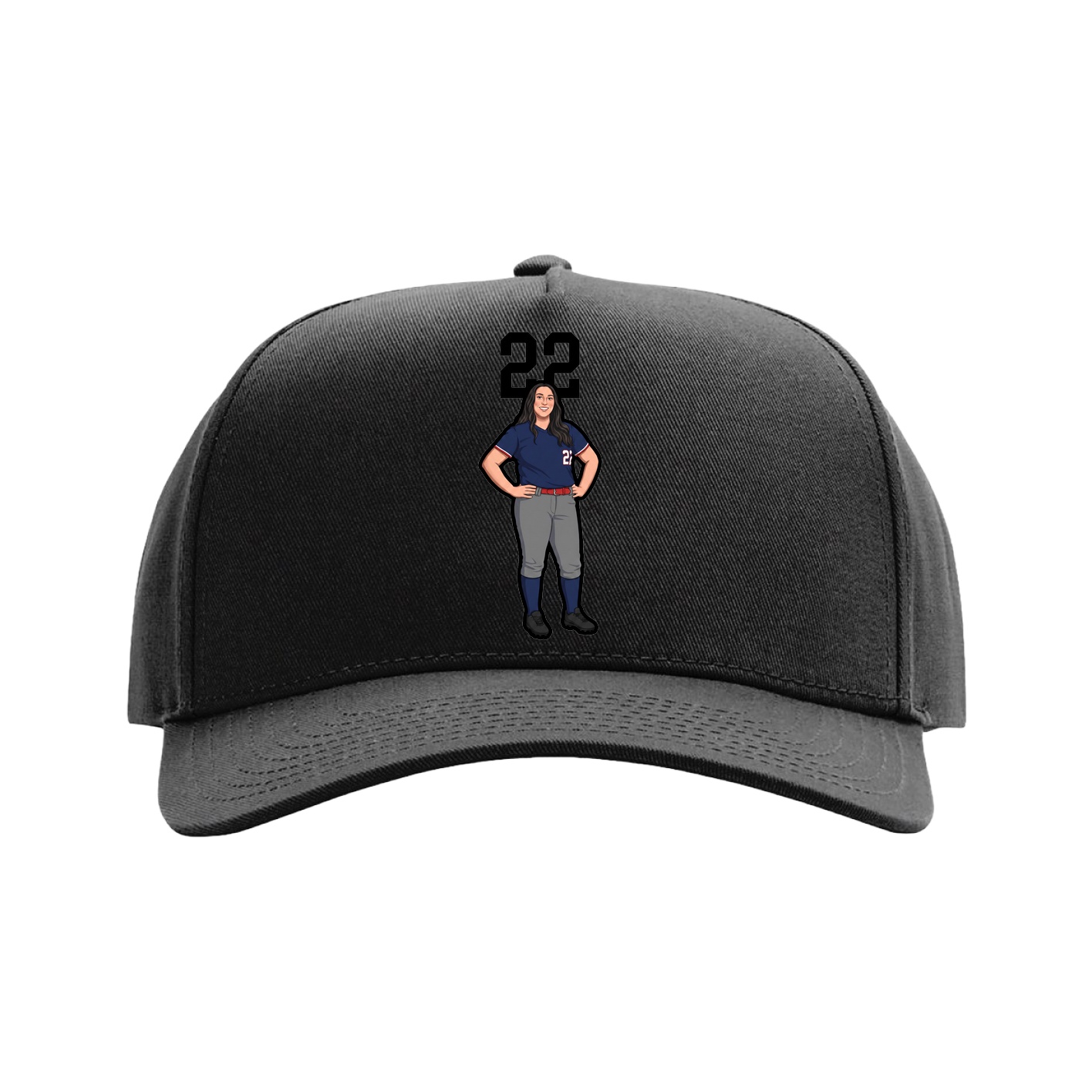 Full Fabric Five-Panel Champ Cap — Number Top in Black