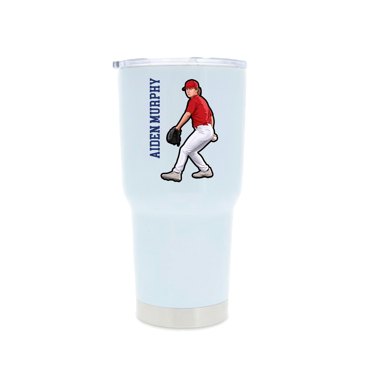 30oz Stainless Steel Tumbler — Name Vertical in White