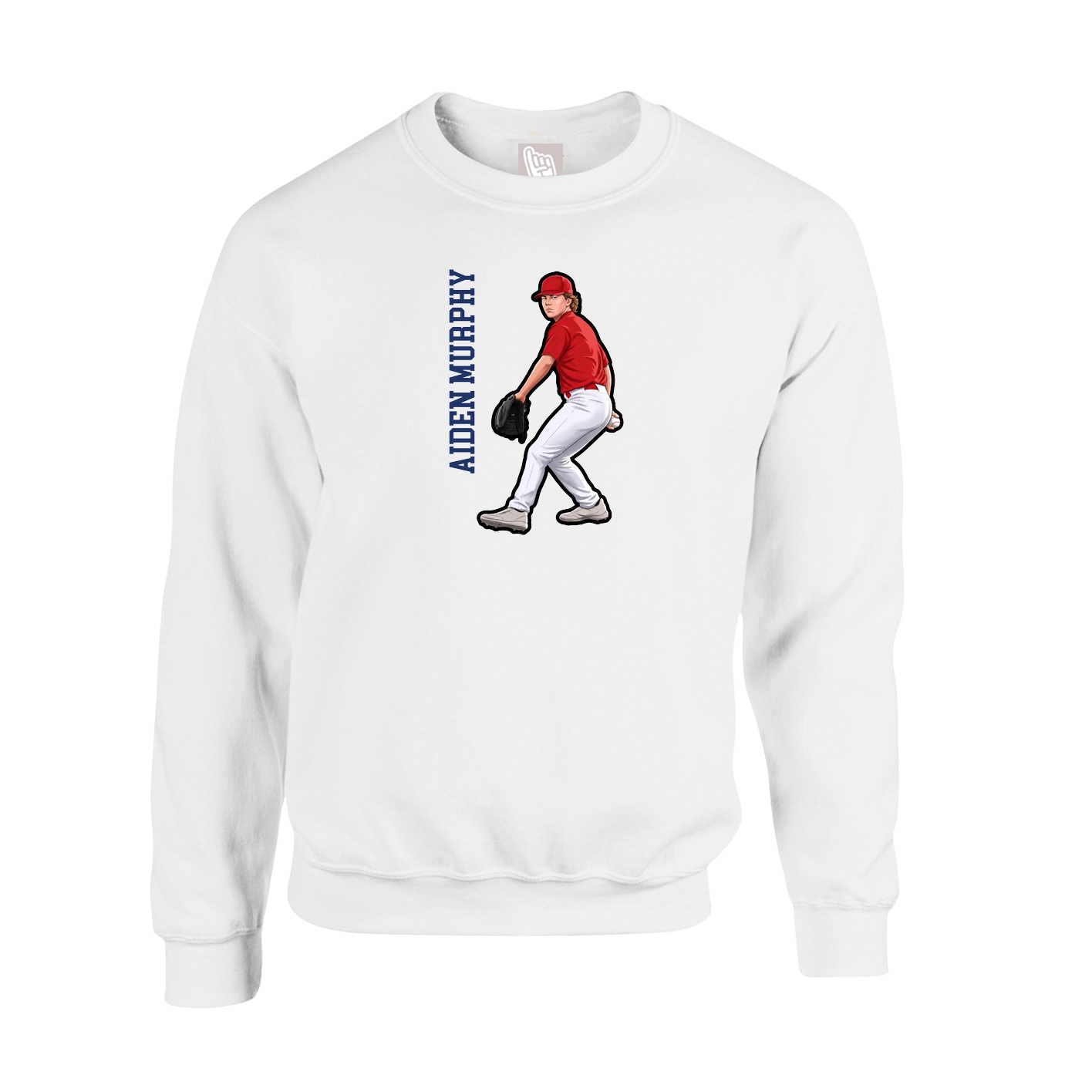 Fleece Crew — Name Vertical in White