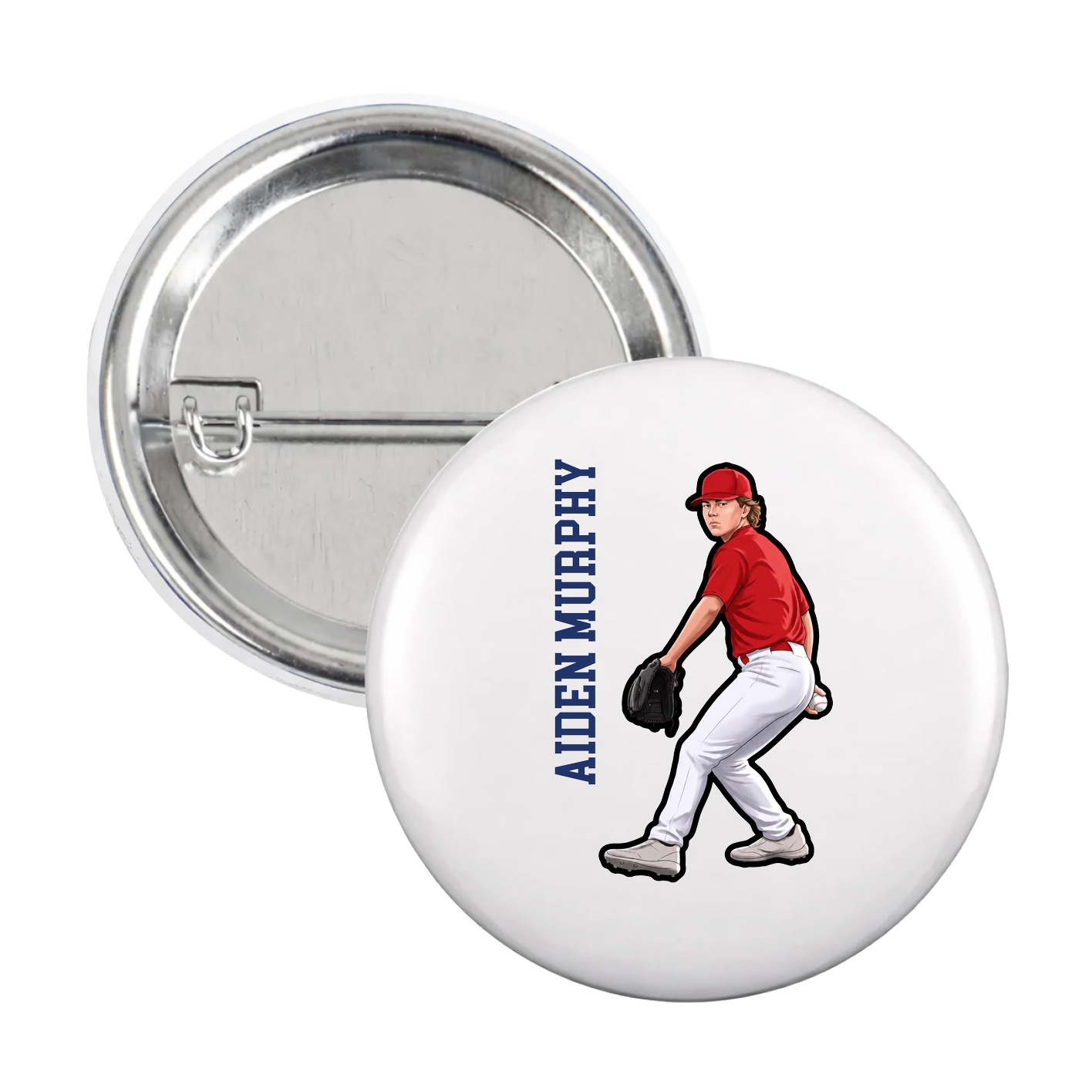 Game Day Button — Name Vertical in White