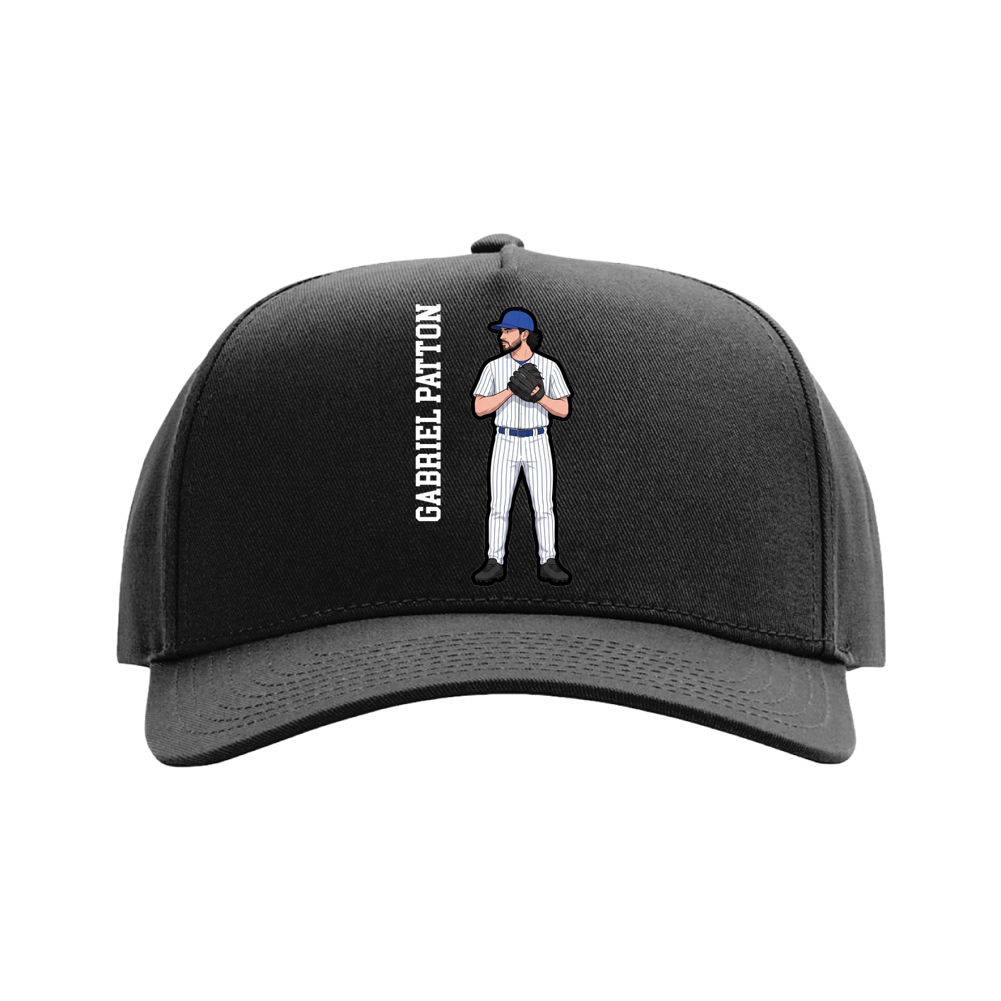 Full Fabric Five-Panel Champ Cap — Name Vertical in Black