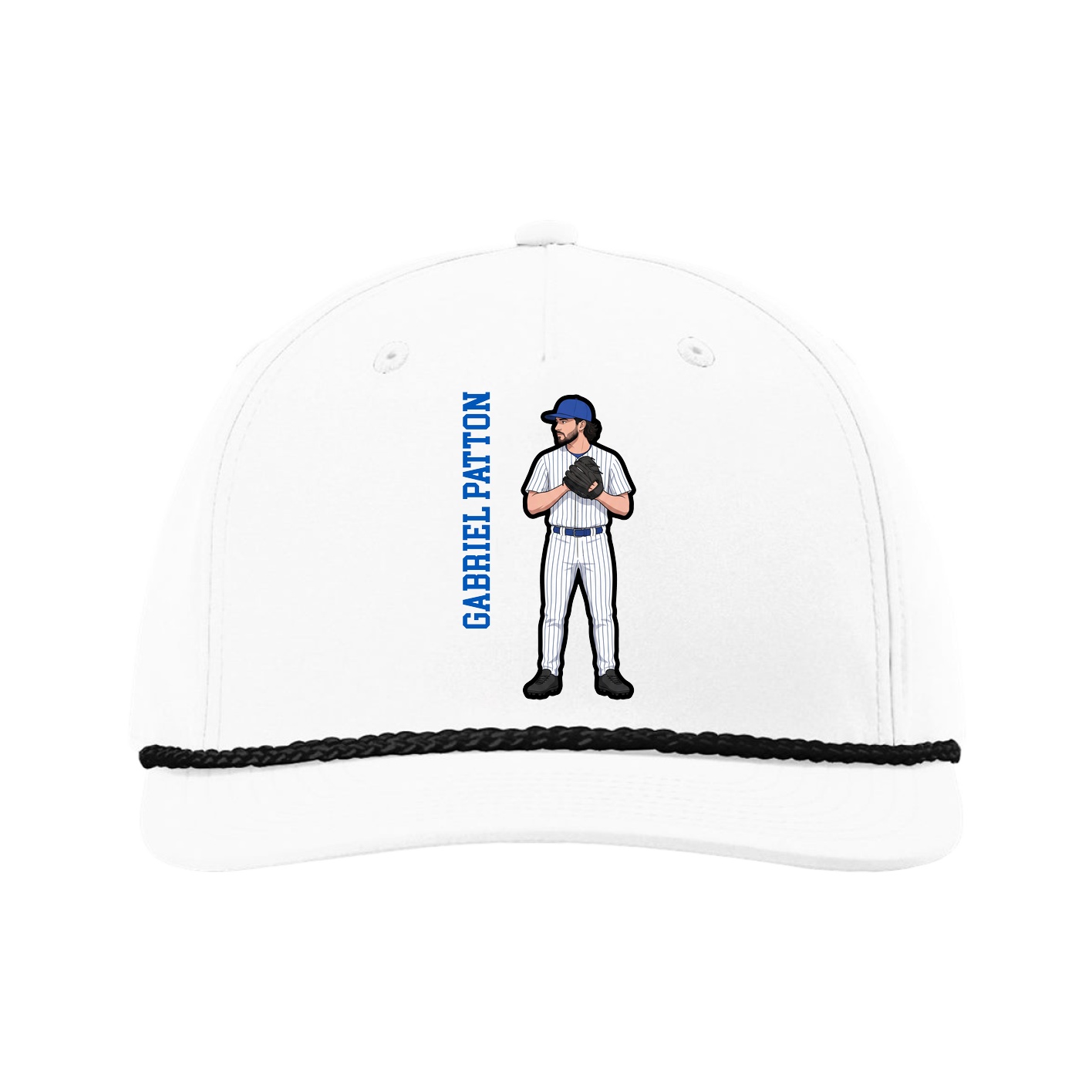 Five-Panel Classic Rope Cap — Name Vertical in White