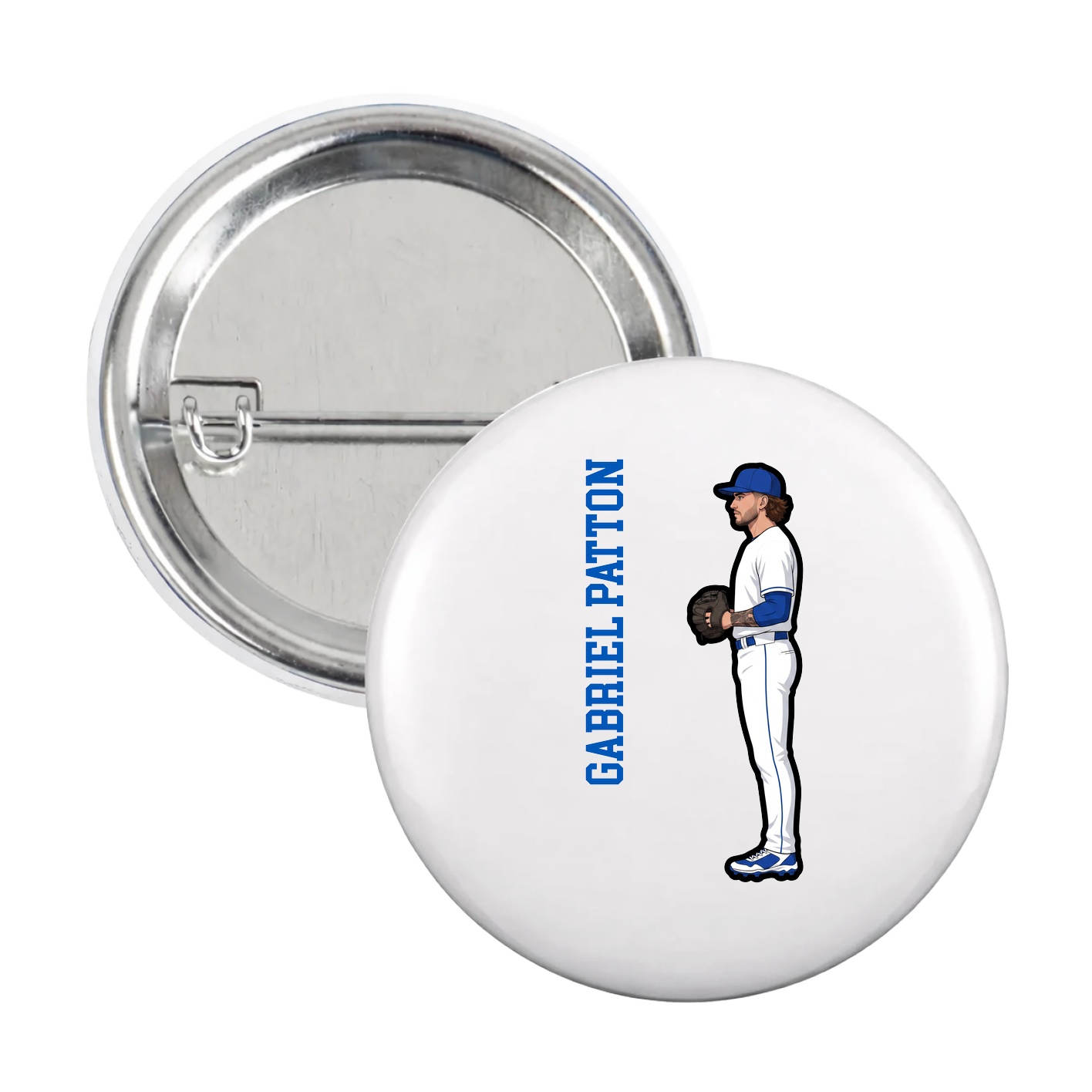 Game Day Button — Name Vertical in White