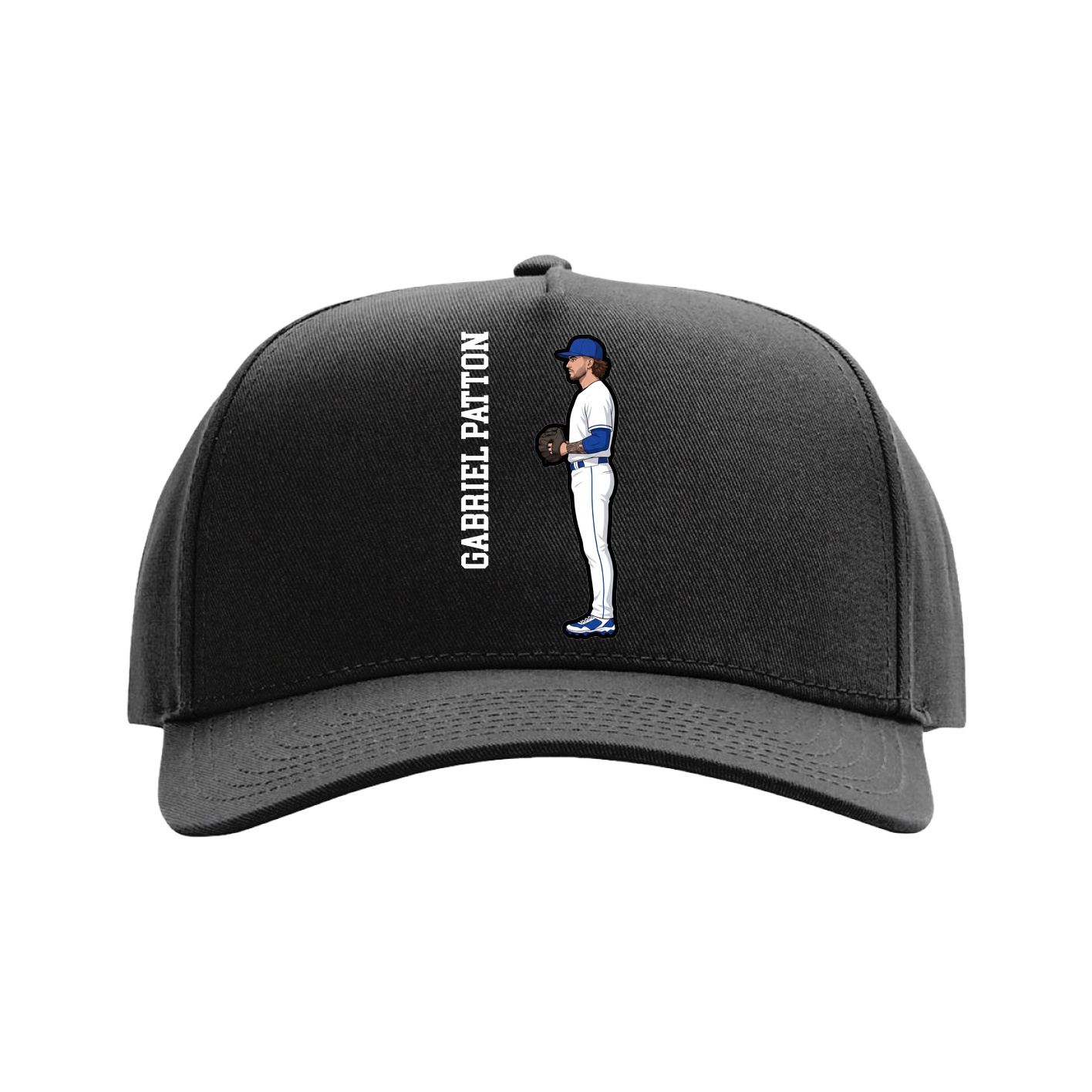 Full Fabric Five-Panel Champ Cap — Name Vertical in Black