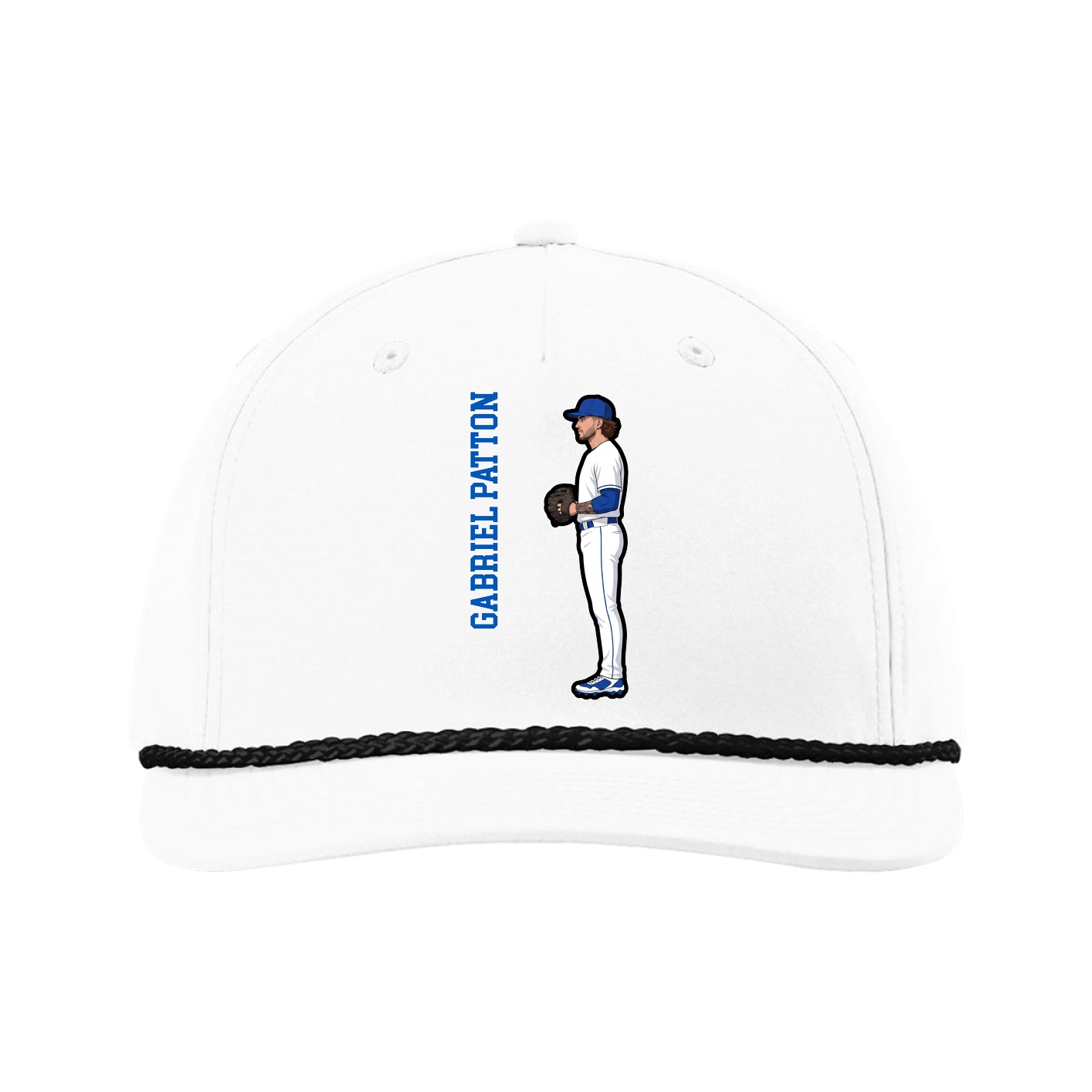 Five-Panel Classic Rope Cap — Name Vertical in White