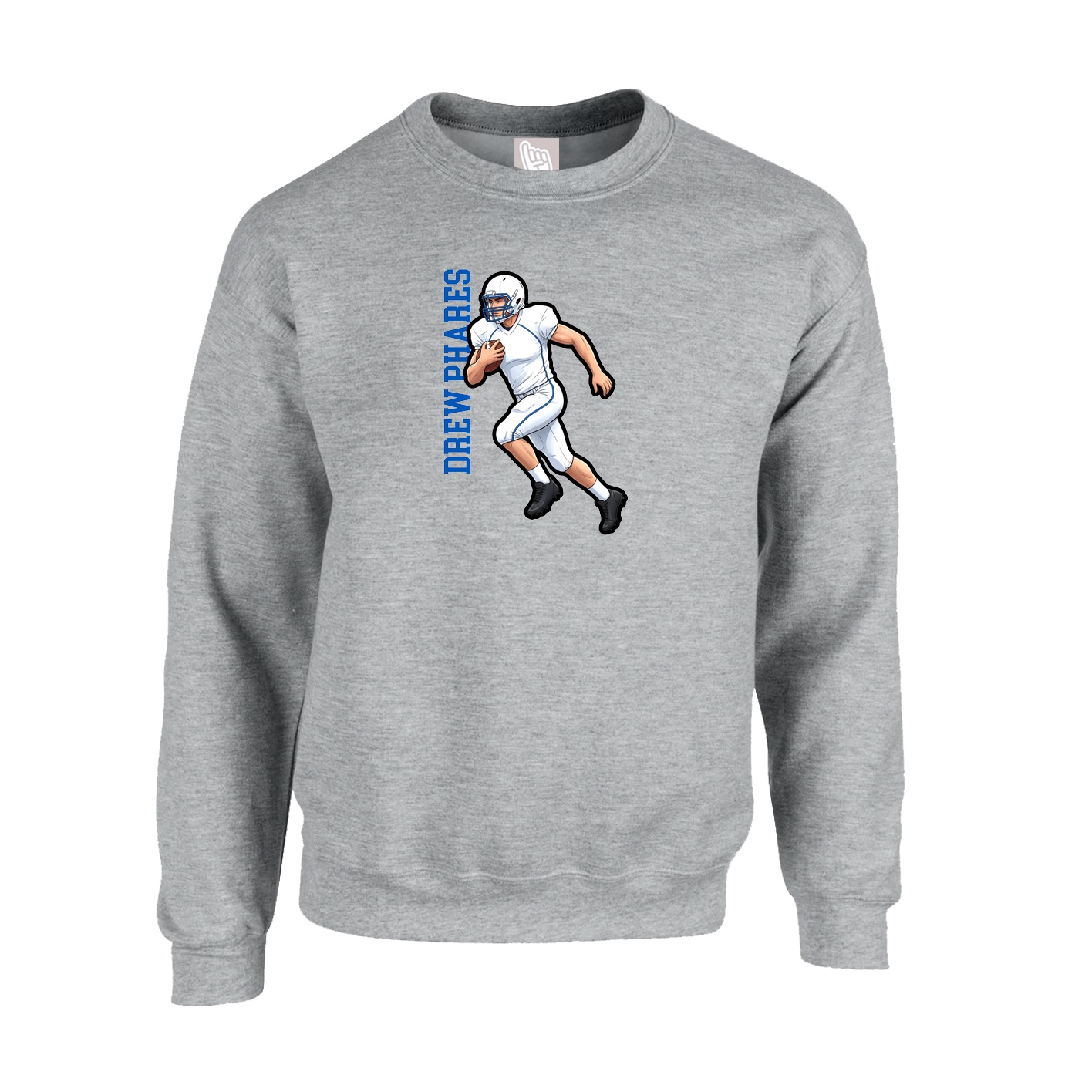 Fleece Crew — Name Vertical in Grey