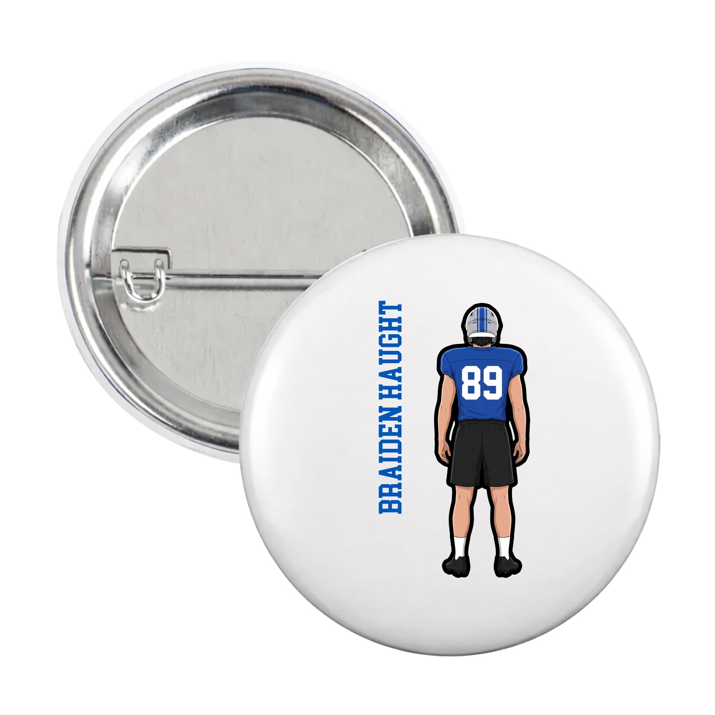 Game Day Button — Name Vertical in White