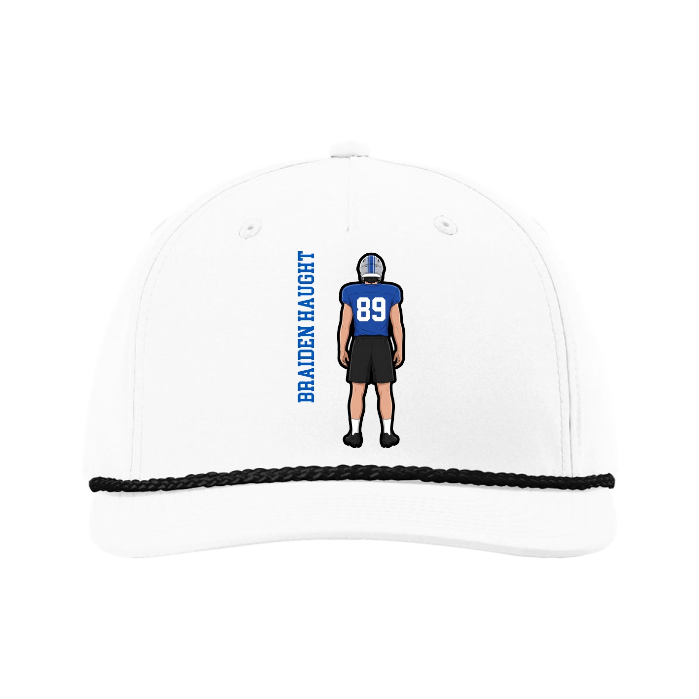 Five-Panel Classic Rope Cap — Name Vertical in White