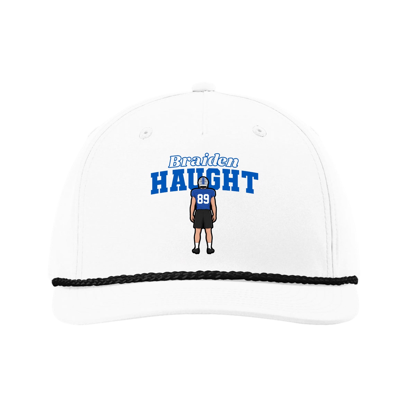Five-Panel Classic Rope Cap — Name Arch in White