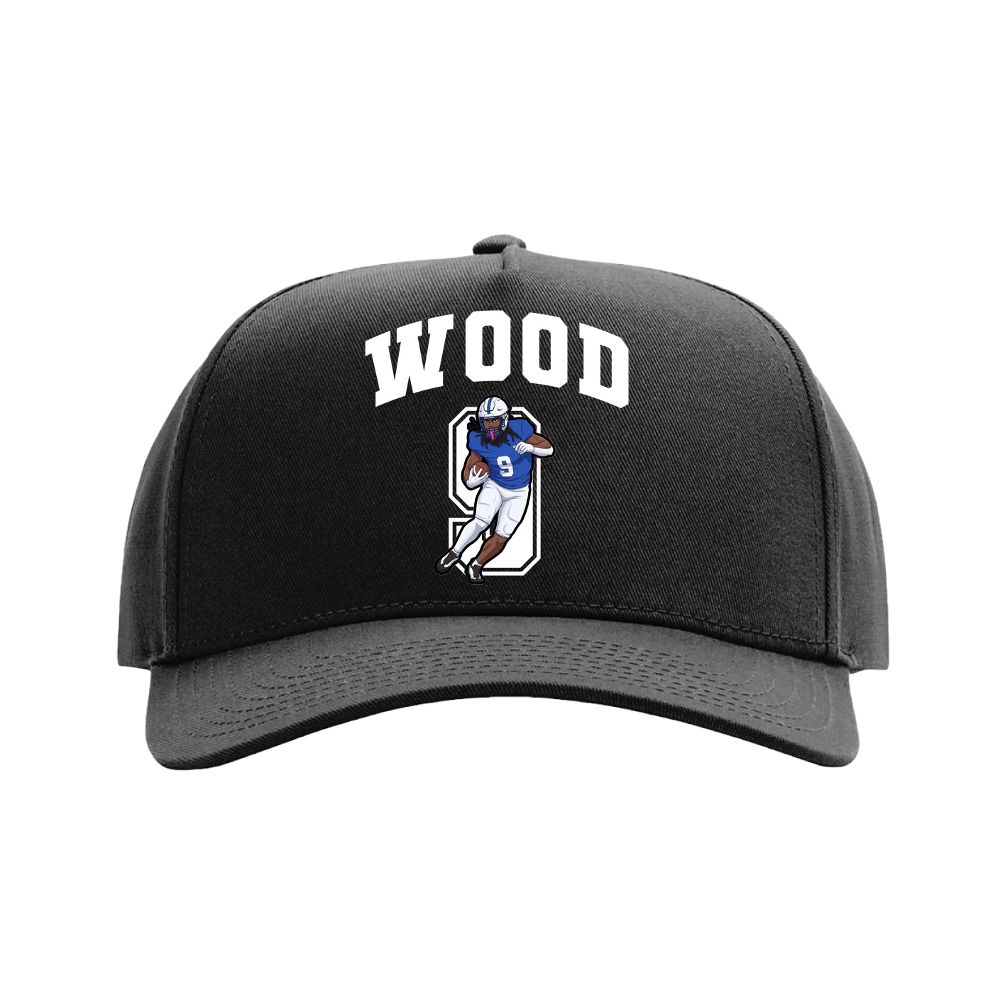 Full Fabric Five-Panel Champ Cap — Number in Black