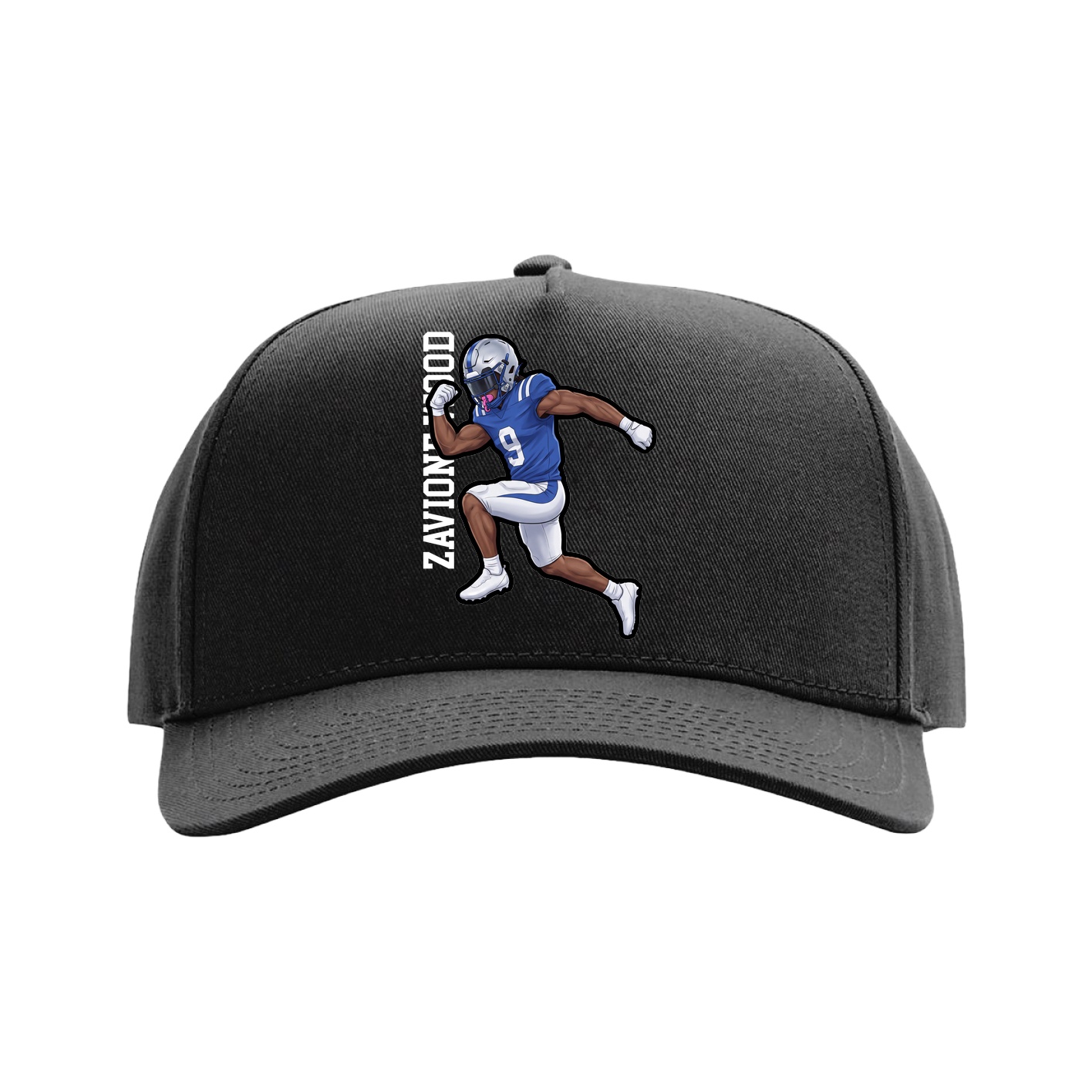 Full Fabric Five-Panel Champ Cap — Name Vertical in Black
