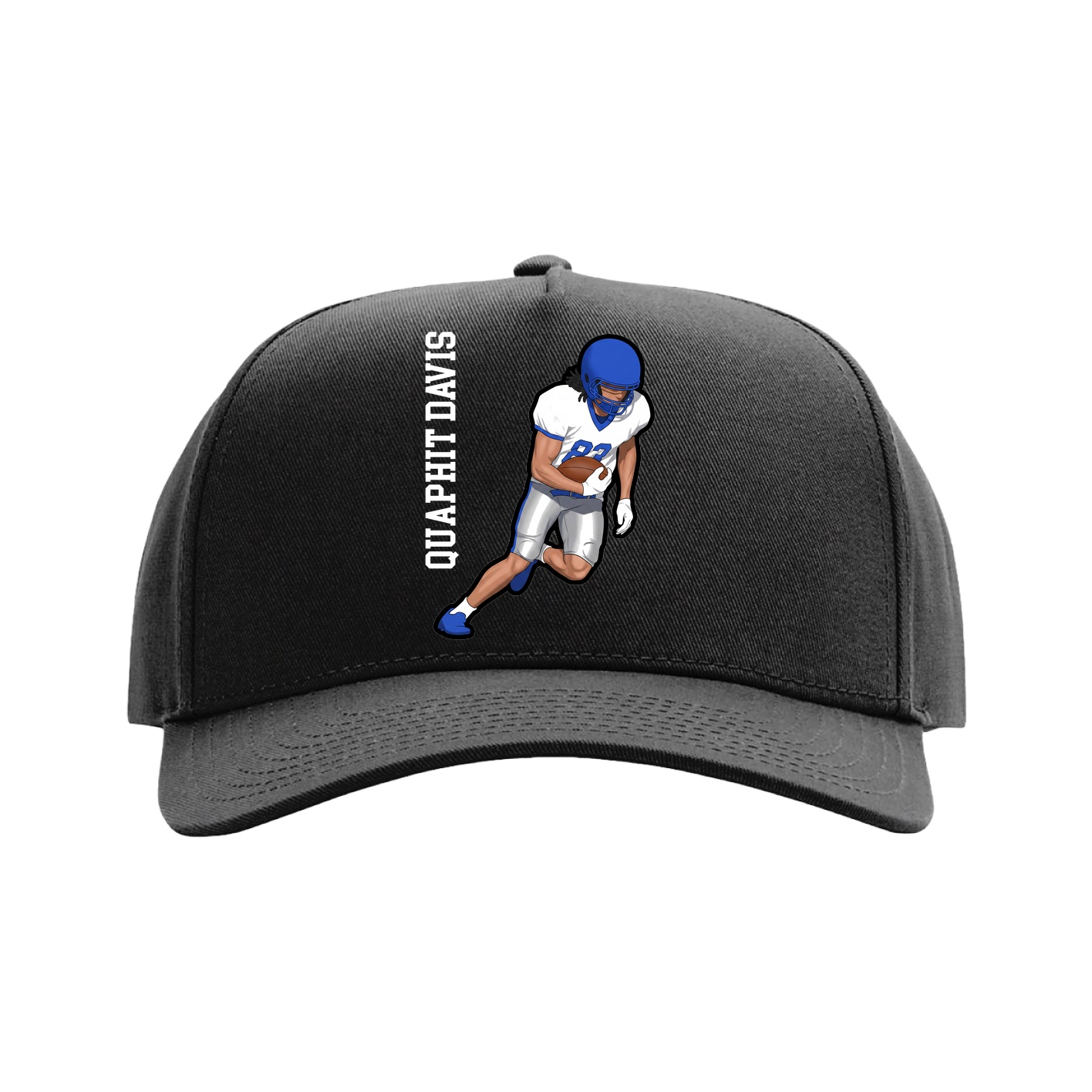 Full Fabric Five-Panel Champ Cap — Name Vertical in Black
