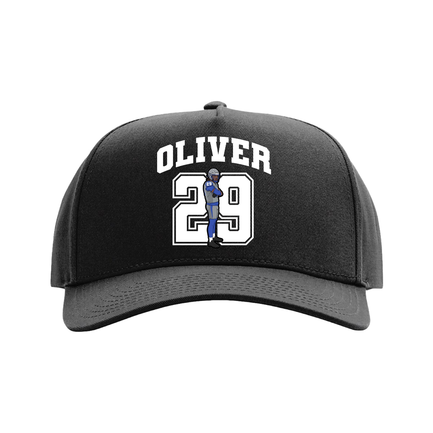 Full Fabric Five-Panel Champ Cap — Number in Black