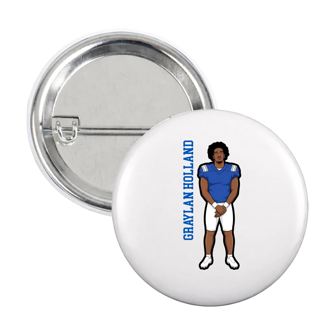 Game Day Button — Name Vertical in White