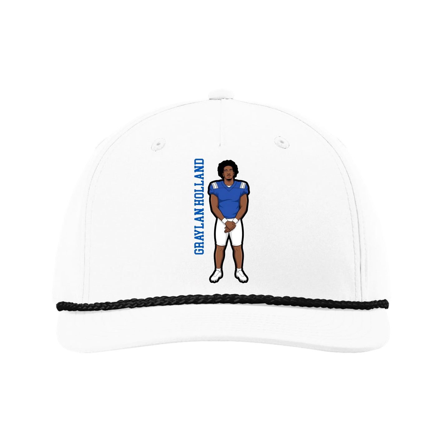Five-Panel Classic Rope Cap — Name Vertical in White