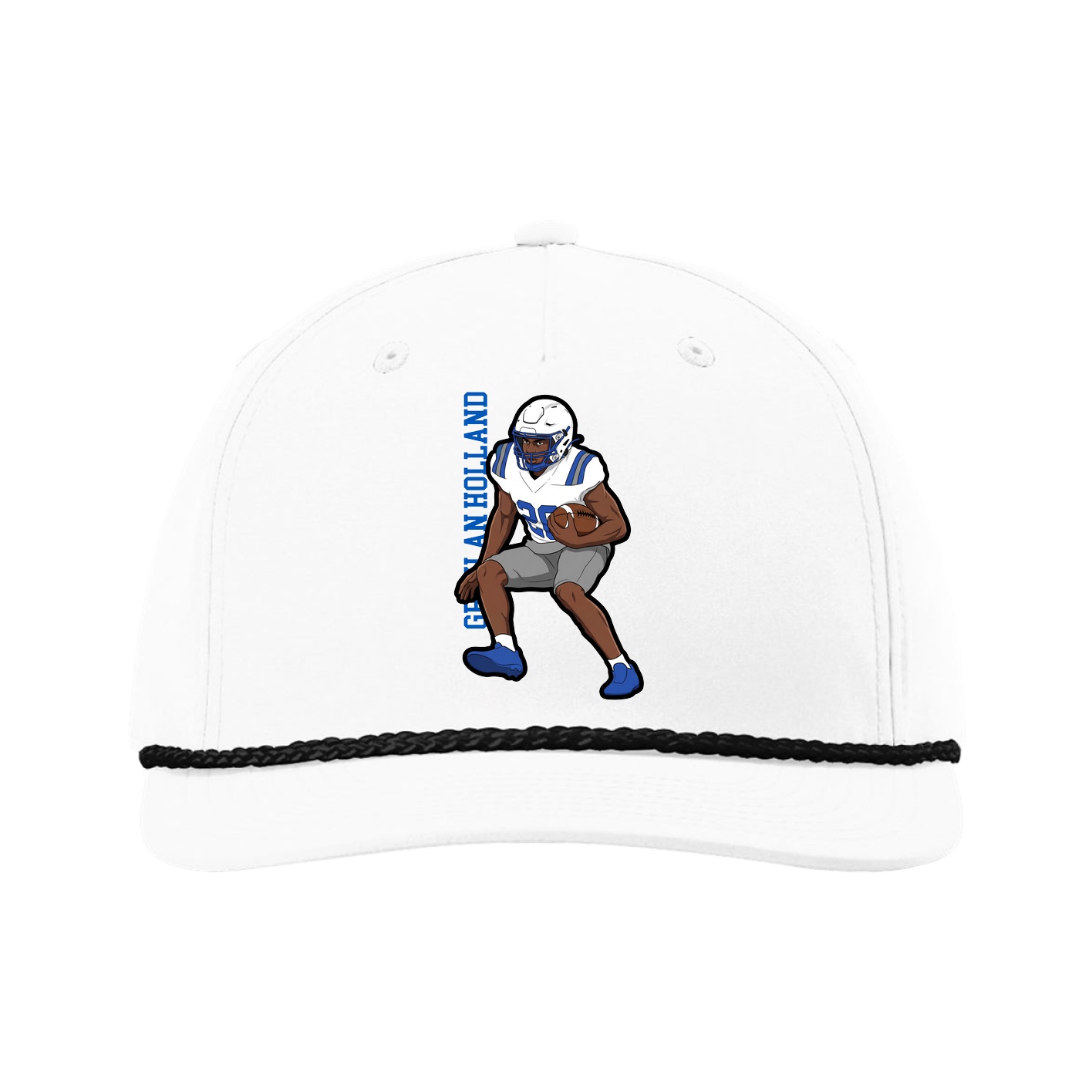Five-Panel Classic Rope Cap — Name Vertical in White