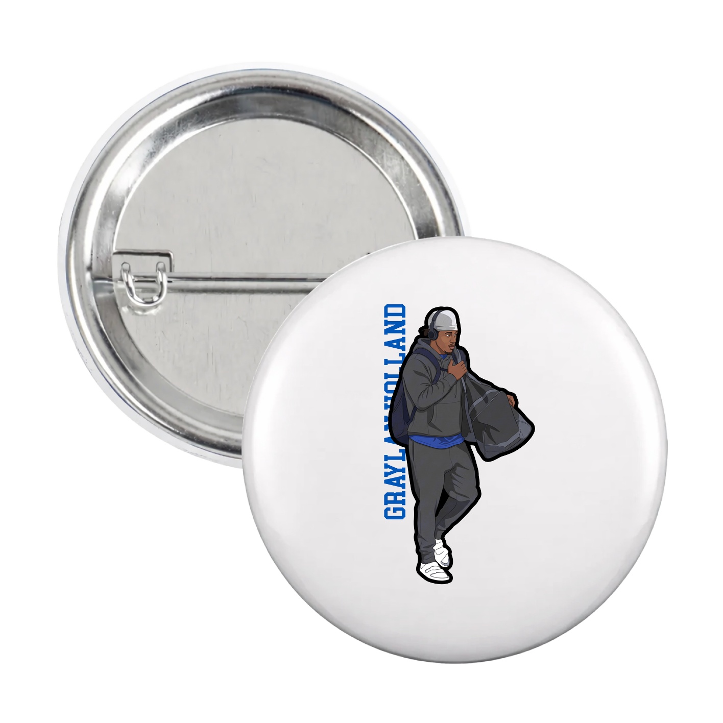 Game Day Button — Name Vertical in White