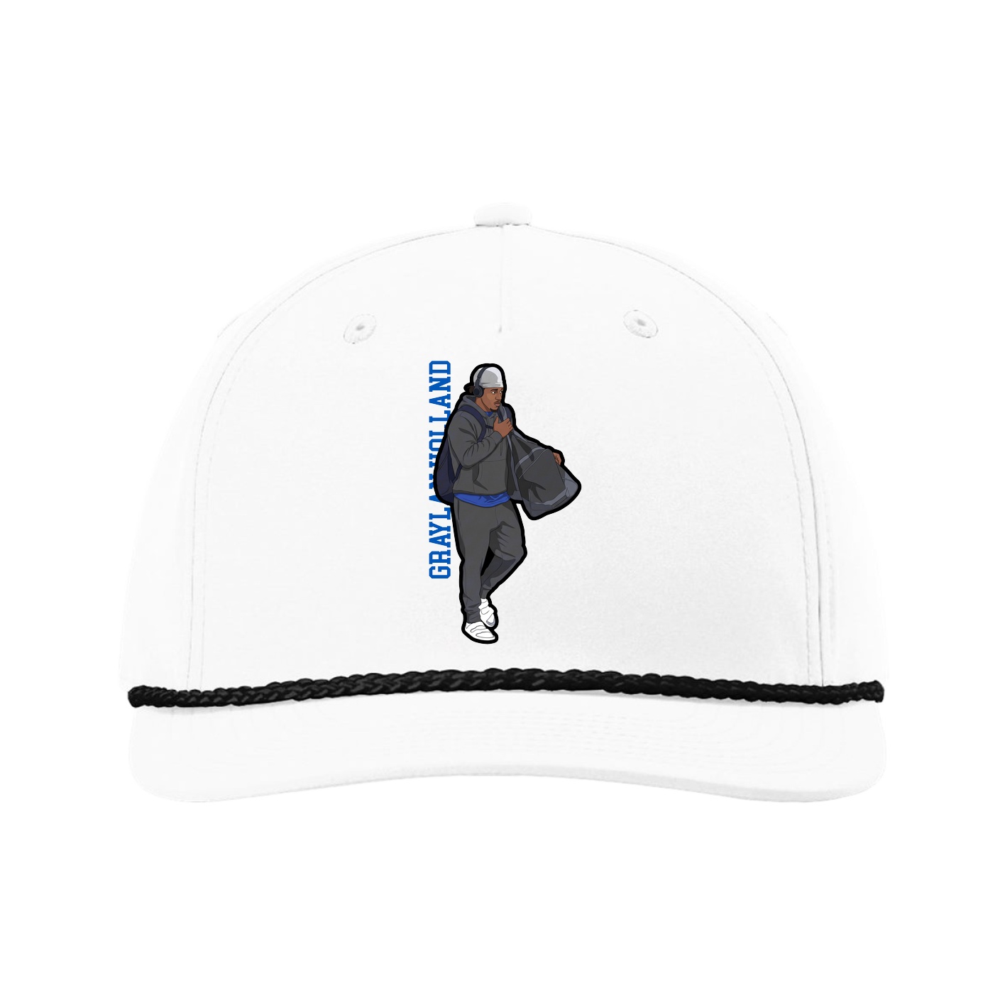 Five-Panel Classic Rope Cap — Name Vertical in White