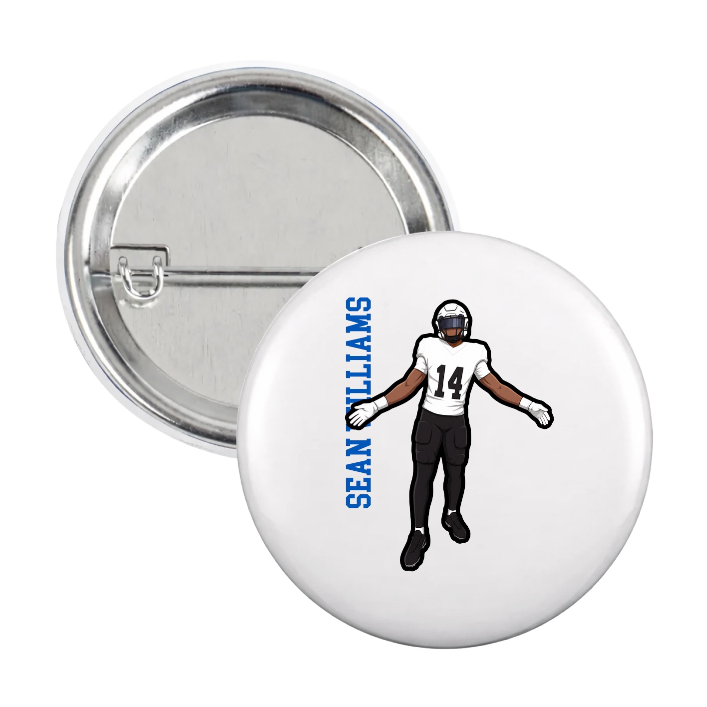 Game Day Button — Name Vertical in White