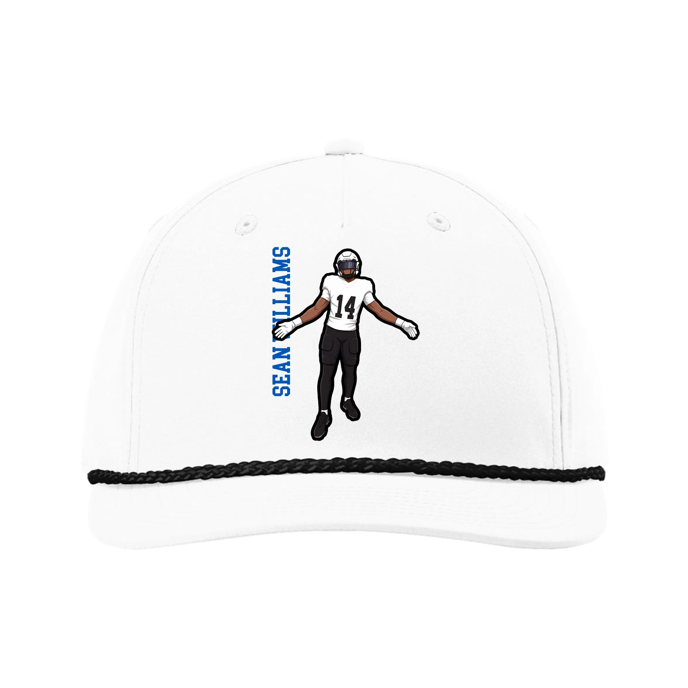 Five-Panel Classic Rope Cap — Name Vertical in White