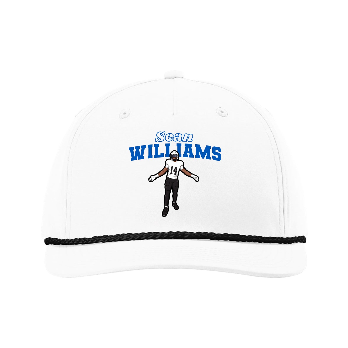 Five-Panel Classic Rope Cap — Name Arch in White