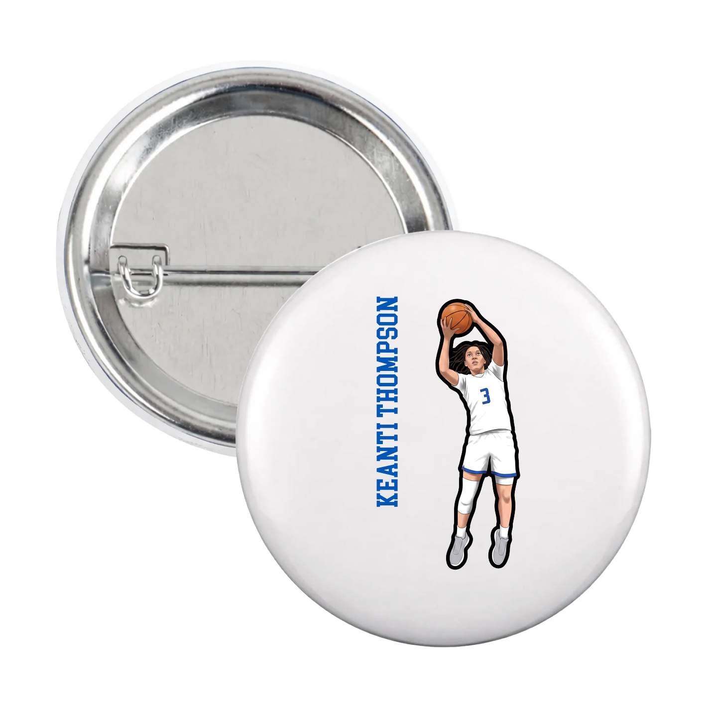 Game Day Button — Name Vertical in White