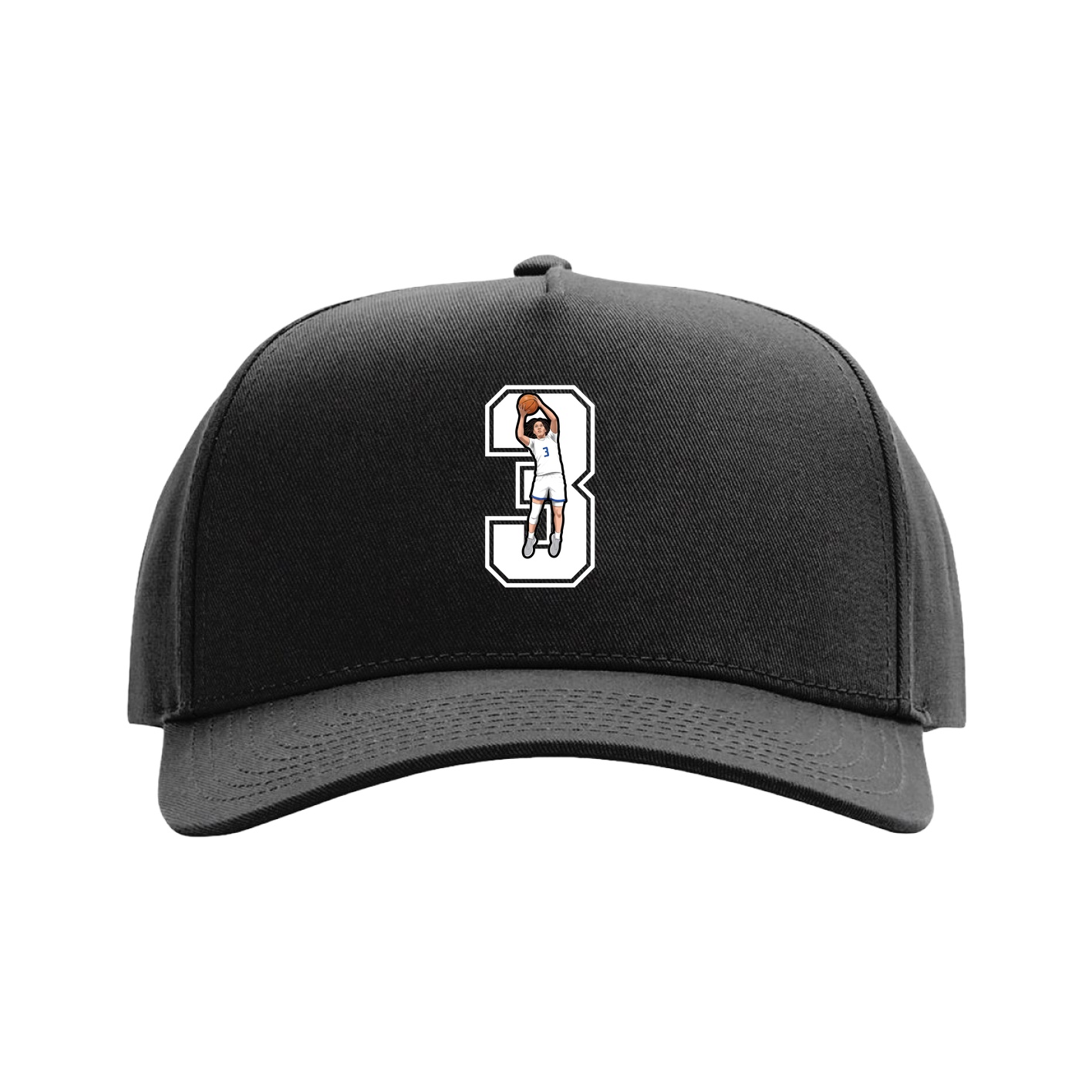 Full Fabric Five-Panel Champ Cap — Number in Black