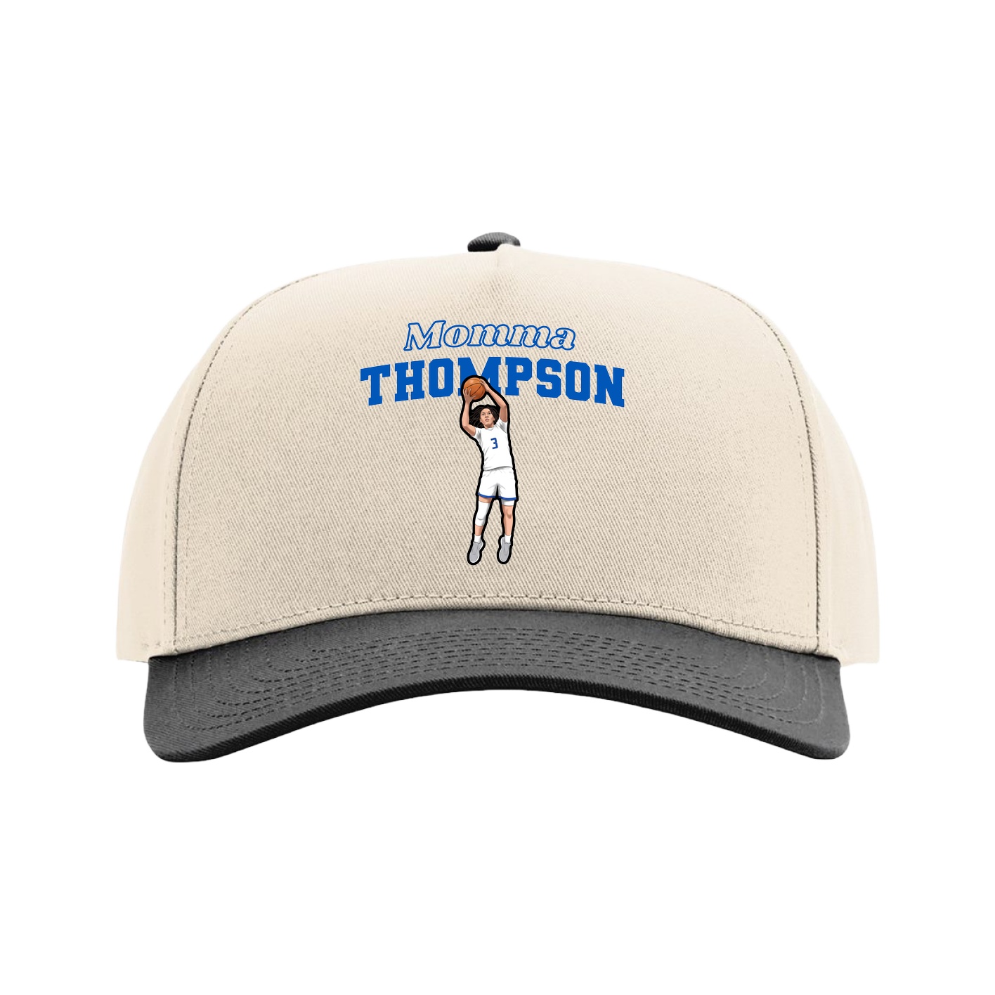 Full Fabric Five-Panel Champ Cap — Mothers Day Block in Cream/Black
