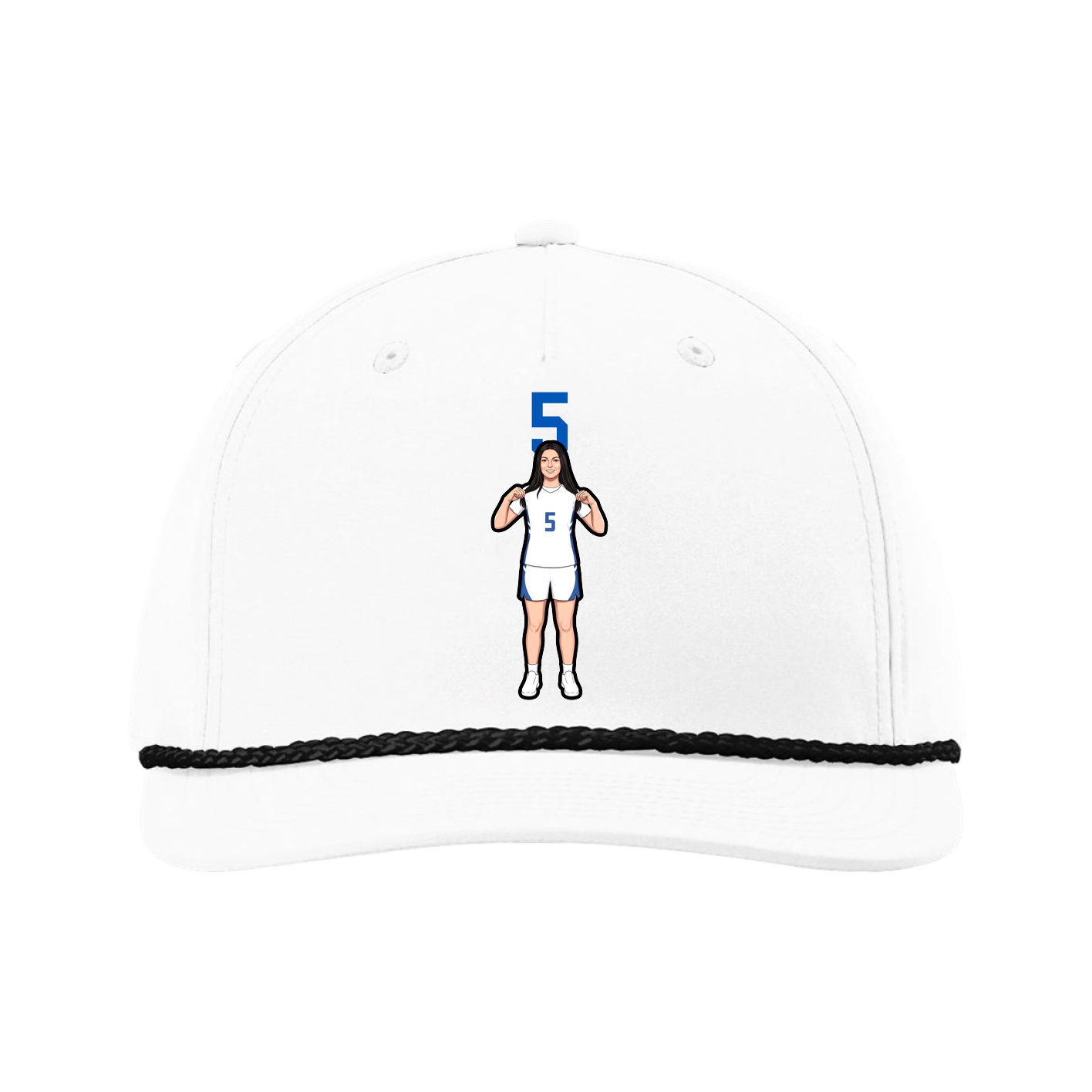 Five-Panel Classic Rope Cap — Number Top in White
